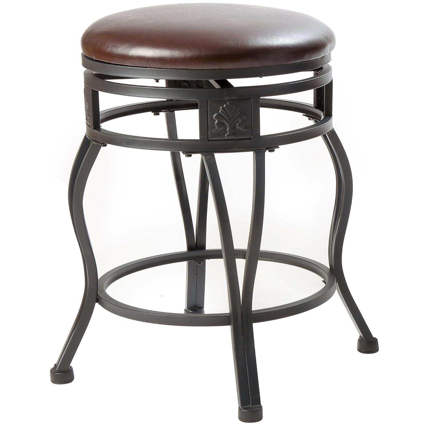 eHemco Swivel Metal Kitchen Counter Height Barstool with Upholstered Faux Leather Seat, 24 Inches, Black, Set of 2
