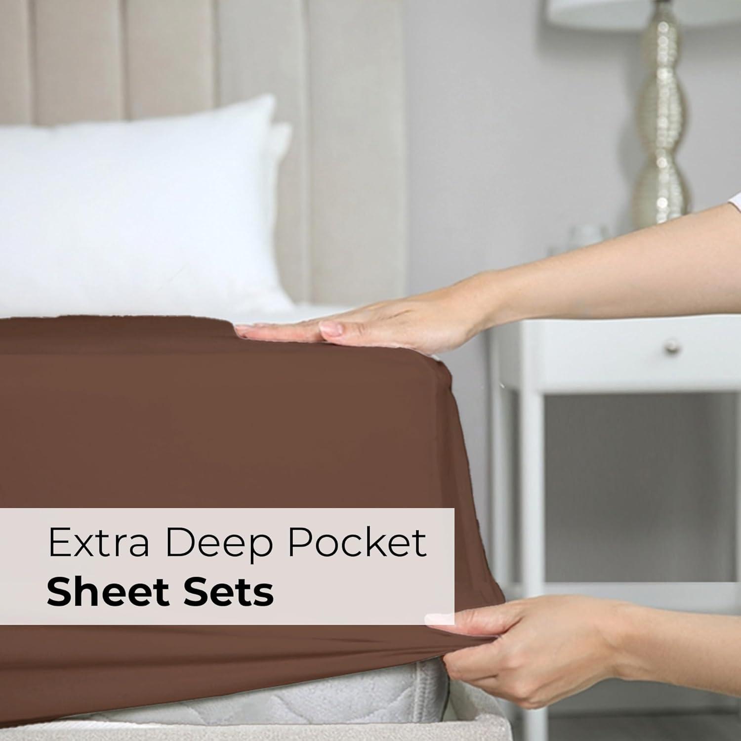 California King Brown Microfiber Deep Pocket Sheet Set