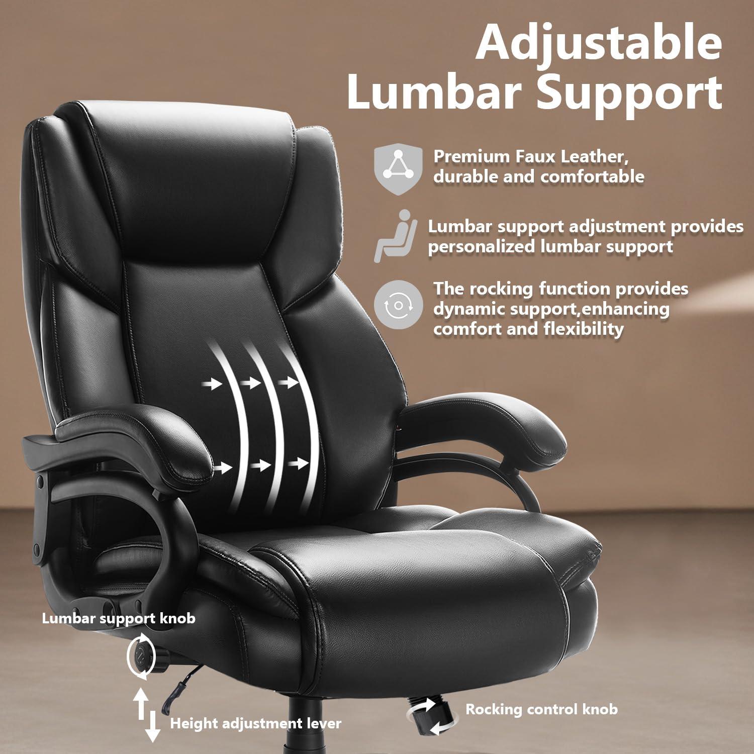 Waleaf Heavy Duty Big and Tall Office Chair 500lbs with Adjustable Lumbar Support,High Back Office Chair for Adults