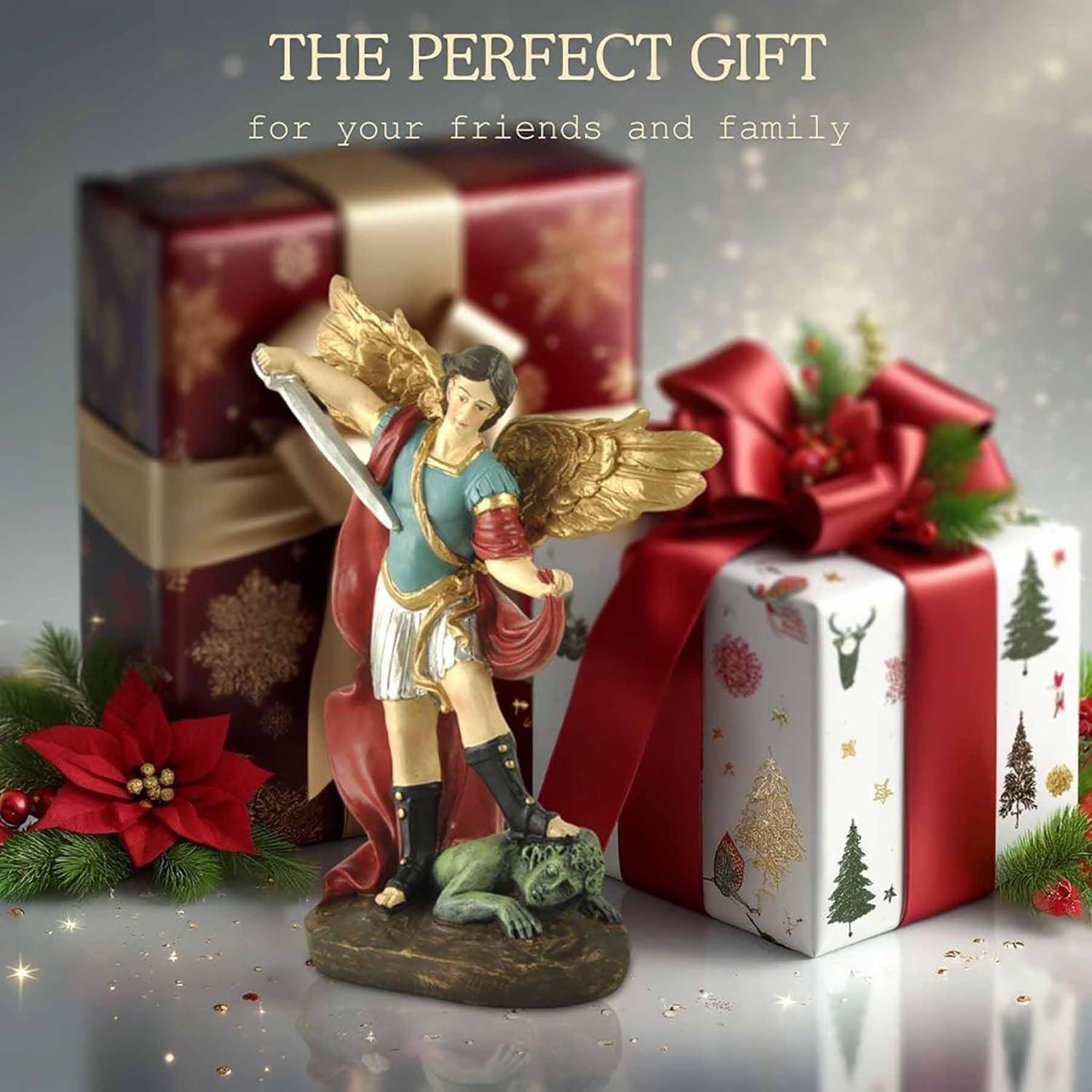 San Miguel Archangel Statue - Saint Michael Statue Miguel Archangel Statue Defeated Lucifer Tramples Demon Statue, Religious Collectible Angel Sculpture, 5.31 Inch