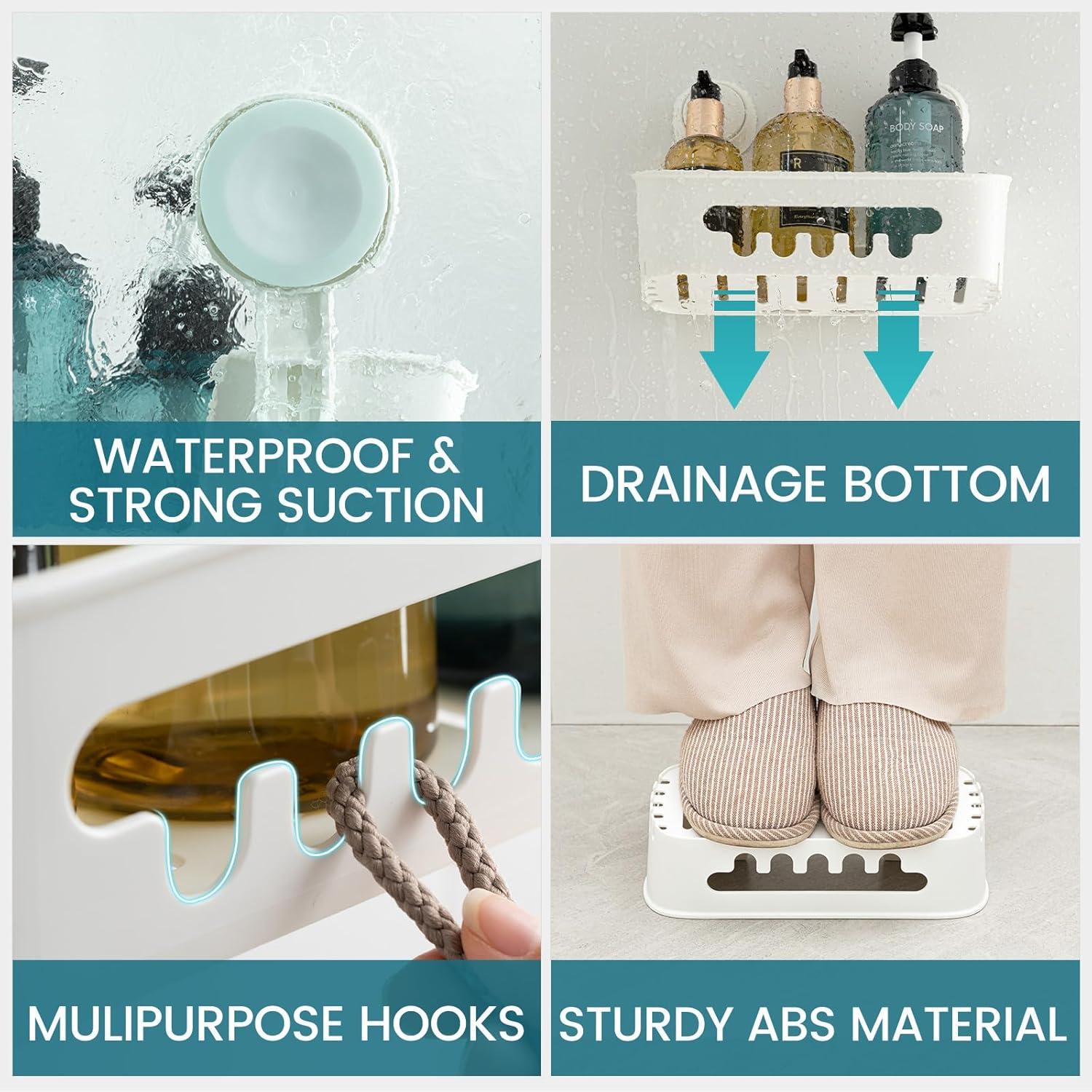 Rebrilliant Shower Caddy Suction Cup 2 Pack,Removable Shelves,Wall Mounted for Bathroom Accessories,White