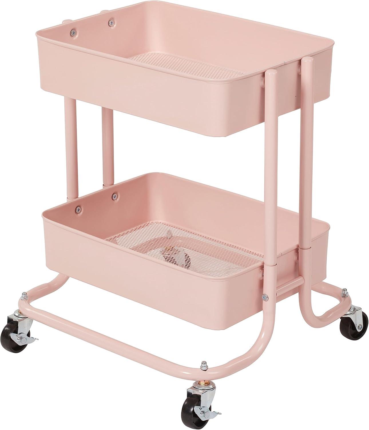 ECR4Kids 2-Tier Metal Rolling Utility Cart - Mobile Storage Organizer