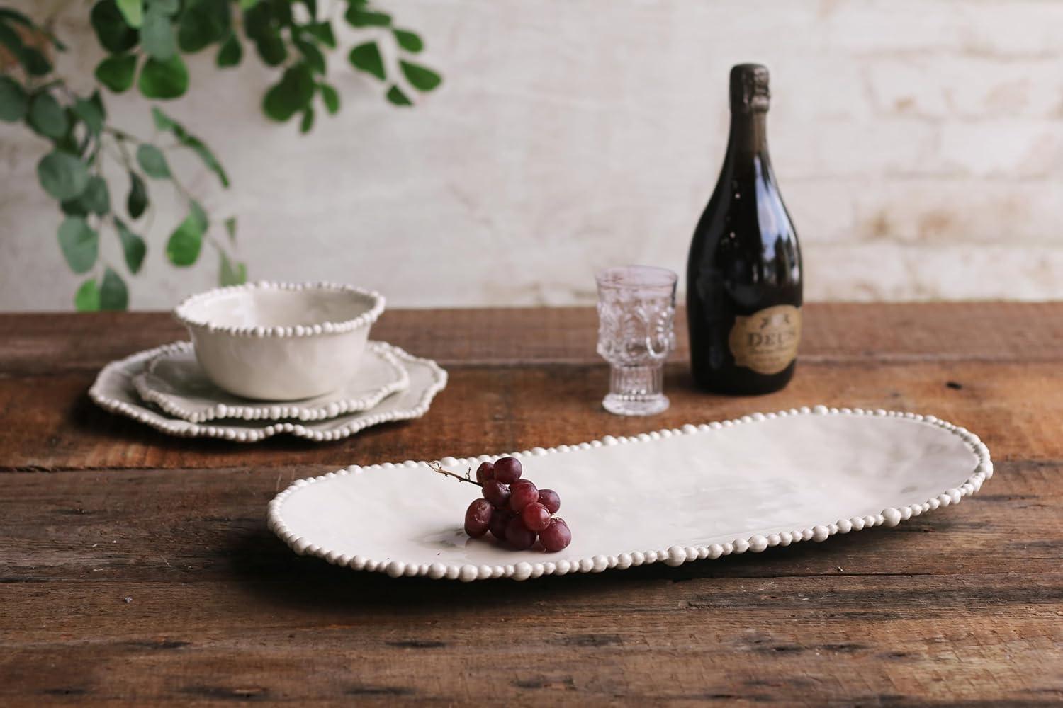Vida Sand Melamine Oval Platter with Pearl Rim