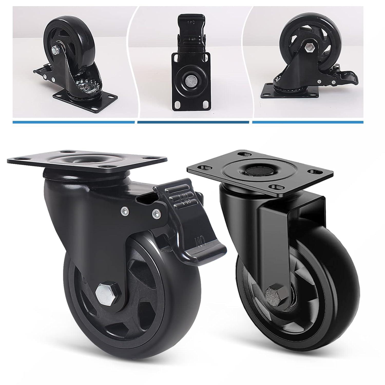 4-Inch Black Polyurethane Heavy Duty Caster Wheels Set