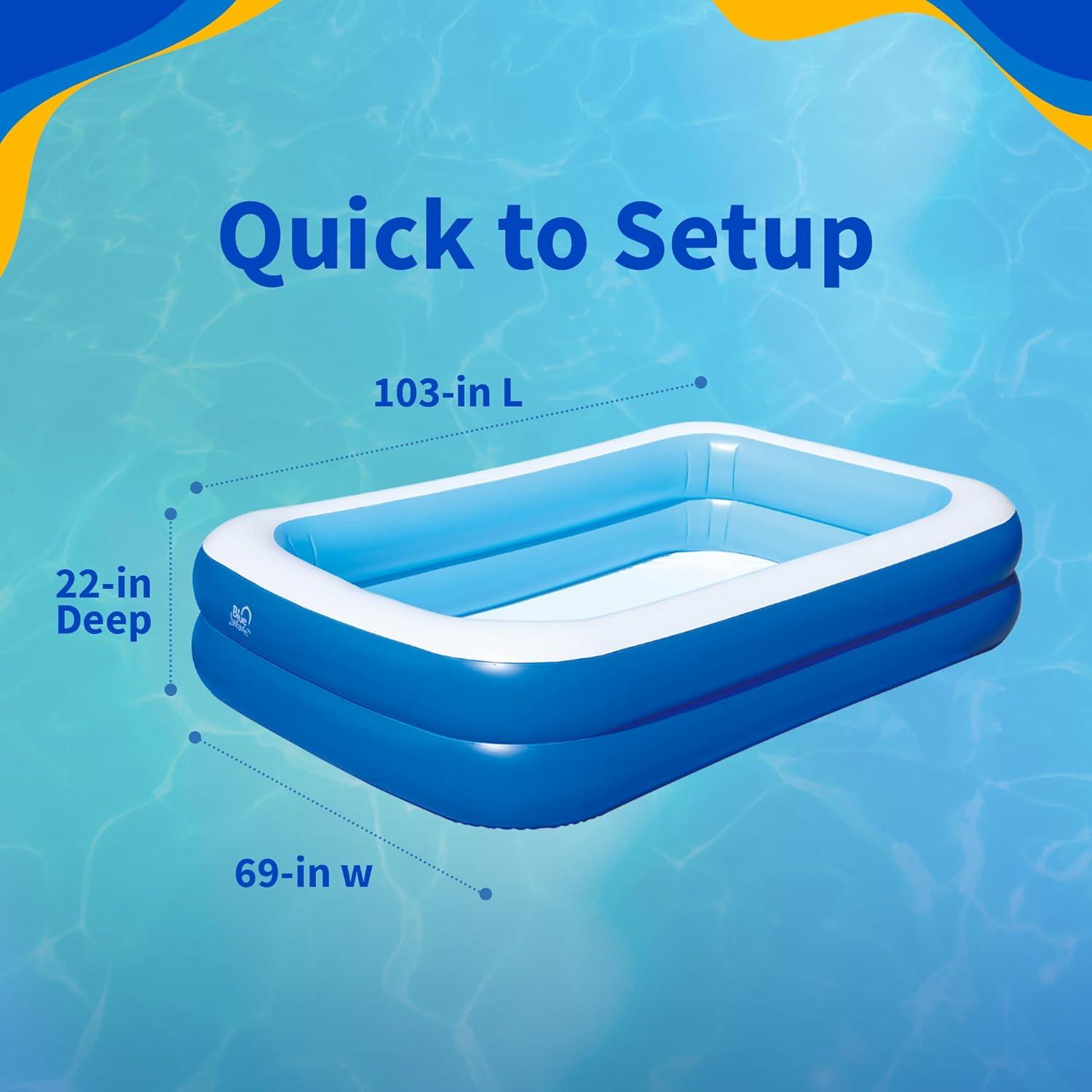 Inflatable 103-in x 69-in x 22-in Deep Rectangular Family Pool with Cover