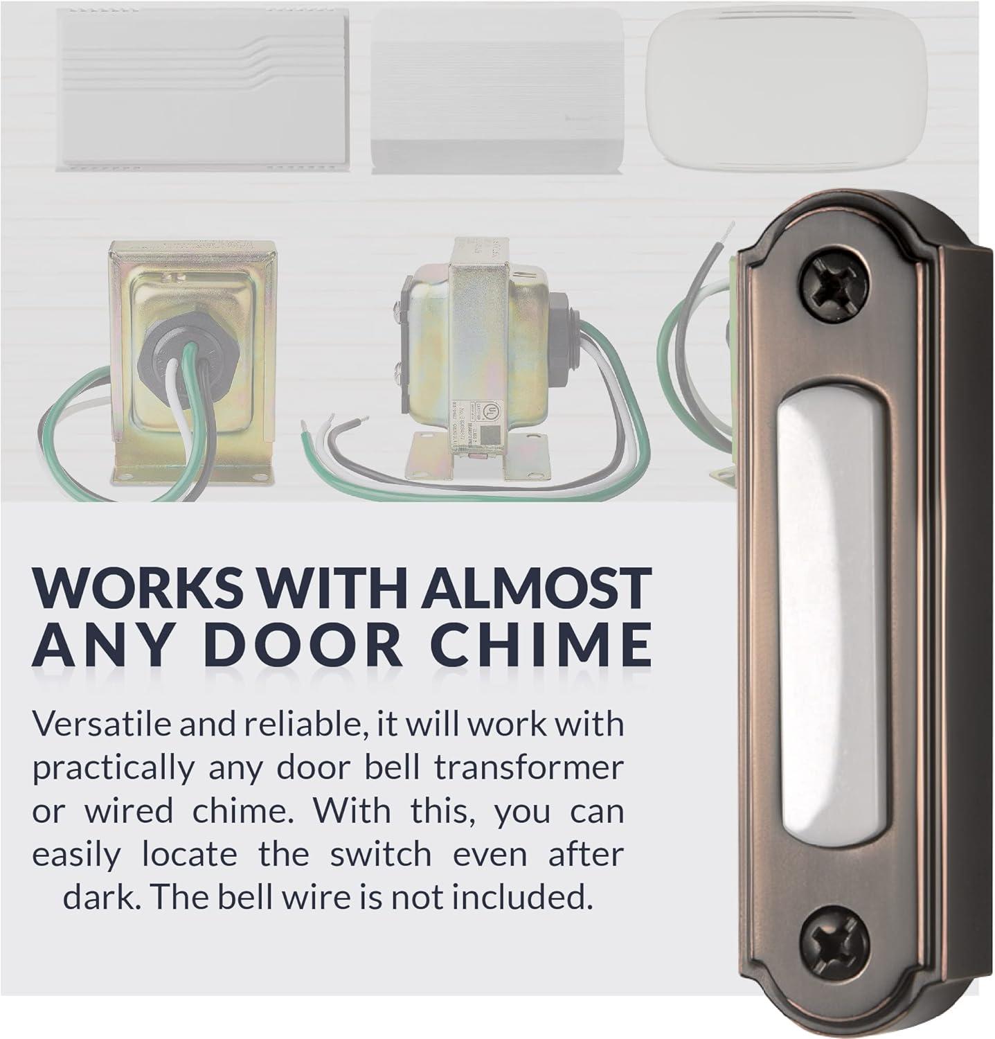 Newhouse Hardware LED Lighted Metal Door Chime Push Button (Oil-Rubbed Bronze) | Surface Mount Lighted Door Bell Button | Replacement Wired Doorbell Button for Most Door Bell Chimes