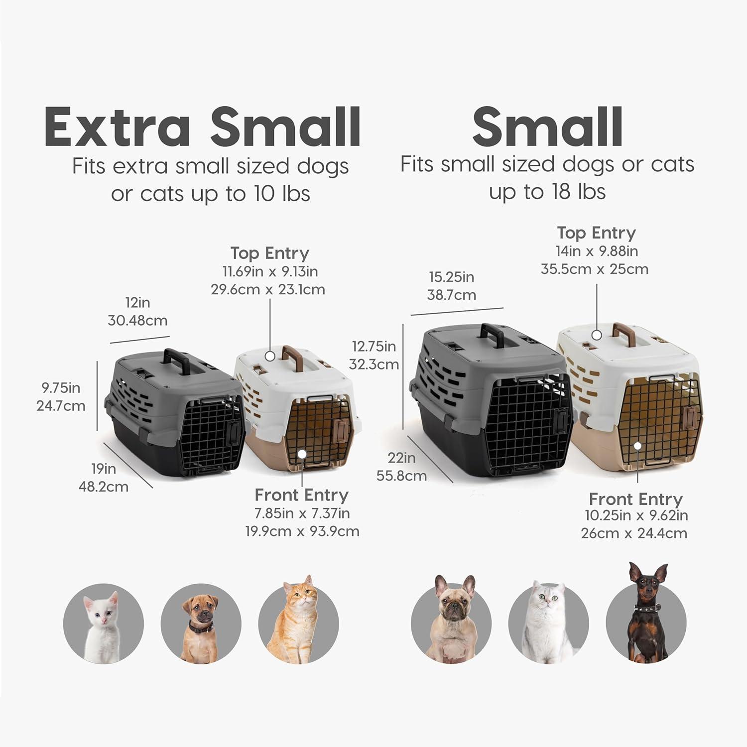 IRIS USA 23" Small Pet Travel Carrier with Front and Top Access, 2-Door Top Load, Hard-Sided Training Crate for 18 Lbs, Black/Gray