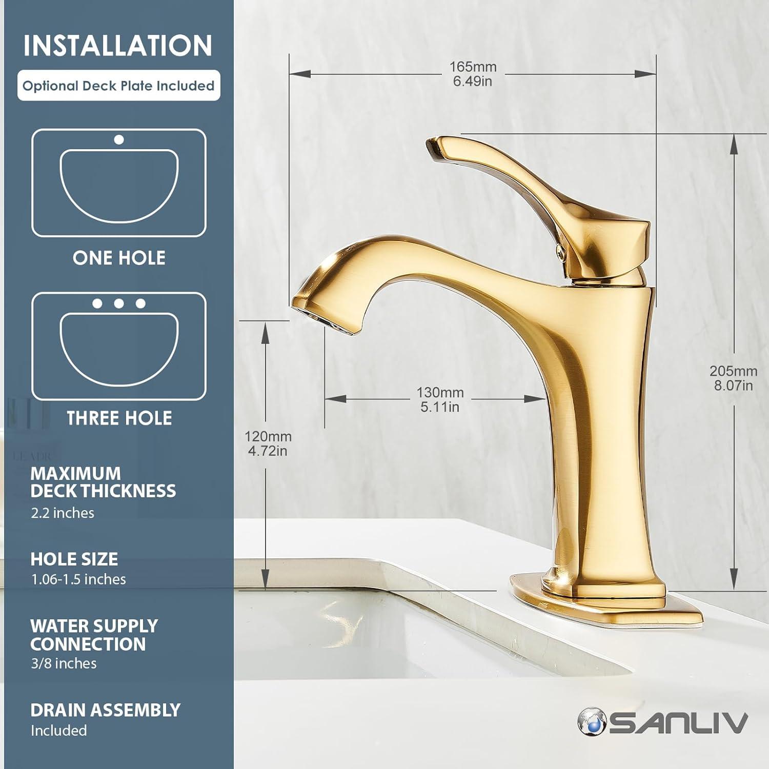 Reidville Brushed Gold Single Handle Bathroom Faucet with Deck Plate