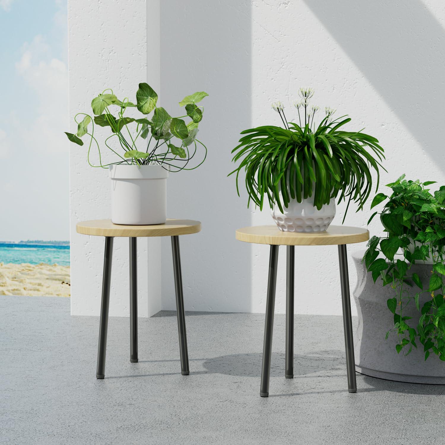 Plant Stand Indoor 2 Pack: Corner Wood 14 Inch Plant Stand Mid Century Modern Decor - Small Round Plant Table for Indoor Plants - Outdoor Plant Holder for Patio Living Room Bathroom Office (Burlywood)