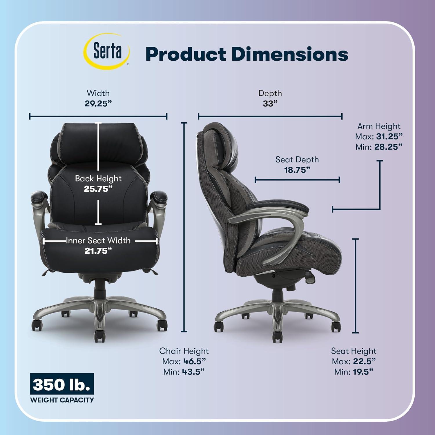 Serta Serta Jackson Big and Tall Executive Office Chair with AIR Technology and Smart Layers