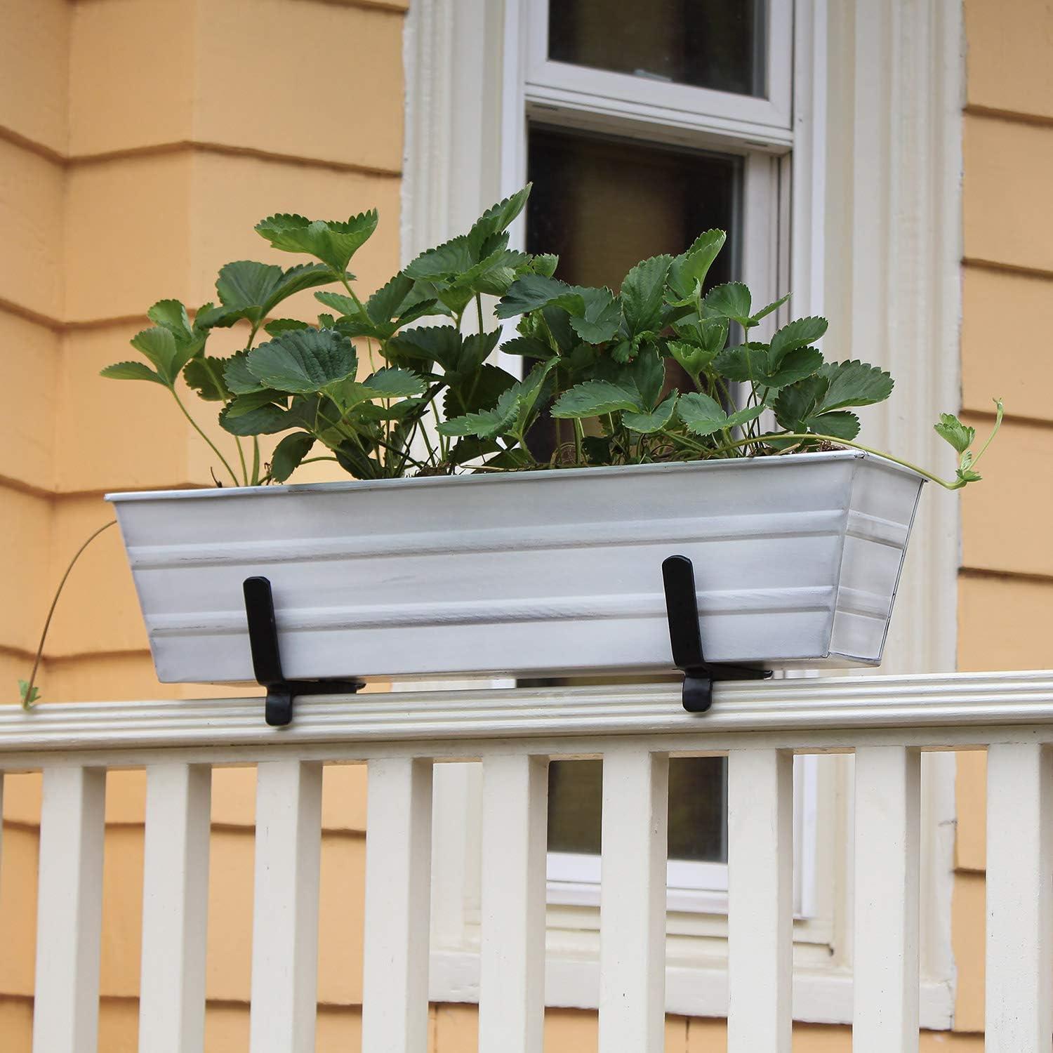 Small Galvanized Metal Rectangular Planter Box with Brackets for 2" x 4" Railings Cape Cod White - ACHLA Designs