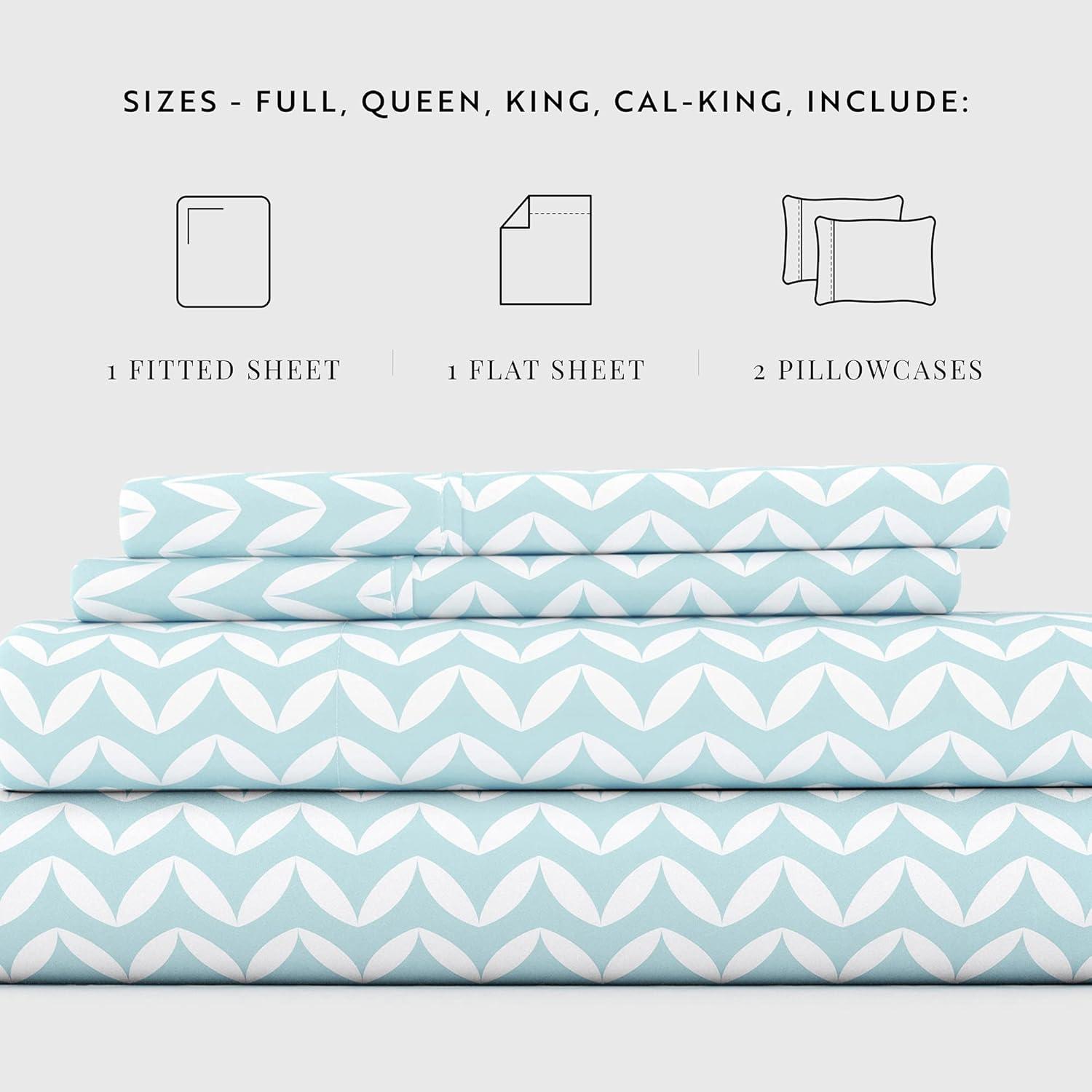 Queen Blue Chevron Cotton Microfiber Deep Pocket Sheet Set