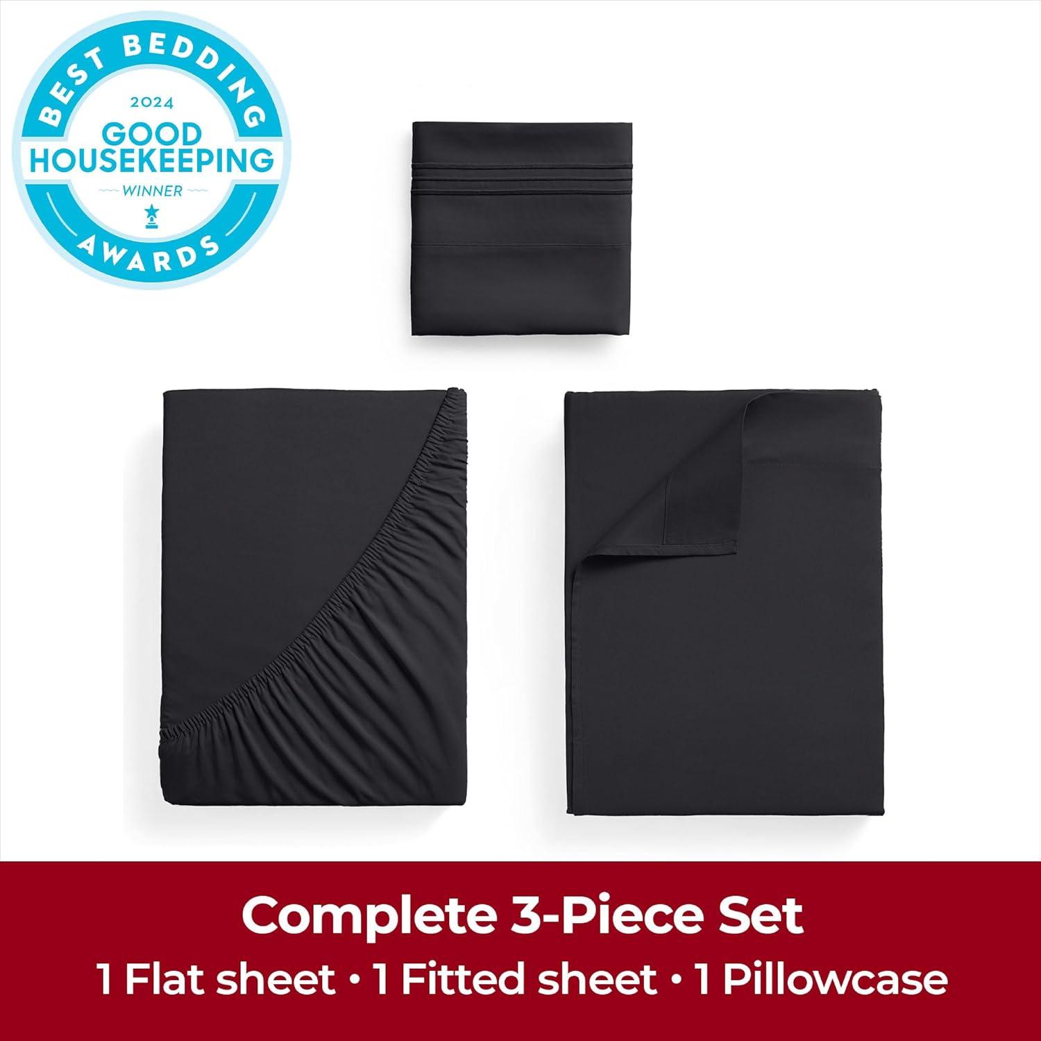 Mellanni Iconic Sheet Set Brushed Microfiber, Extra Deep Pocket, 4 Piece Queen, Black
