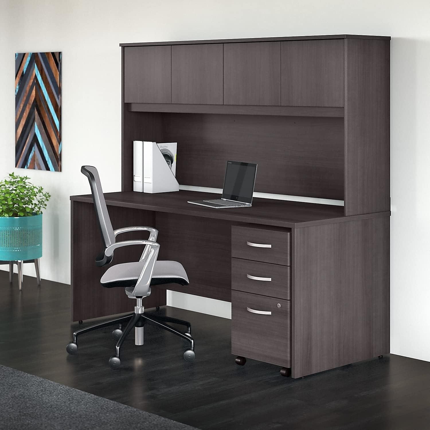 Storm Gray 72W Engineered Wood Office Hutch with 4 Doors