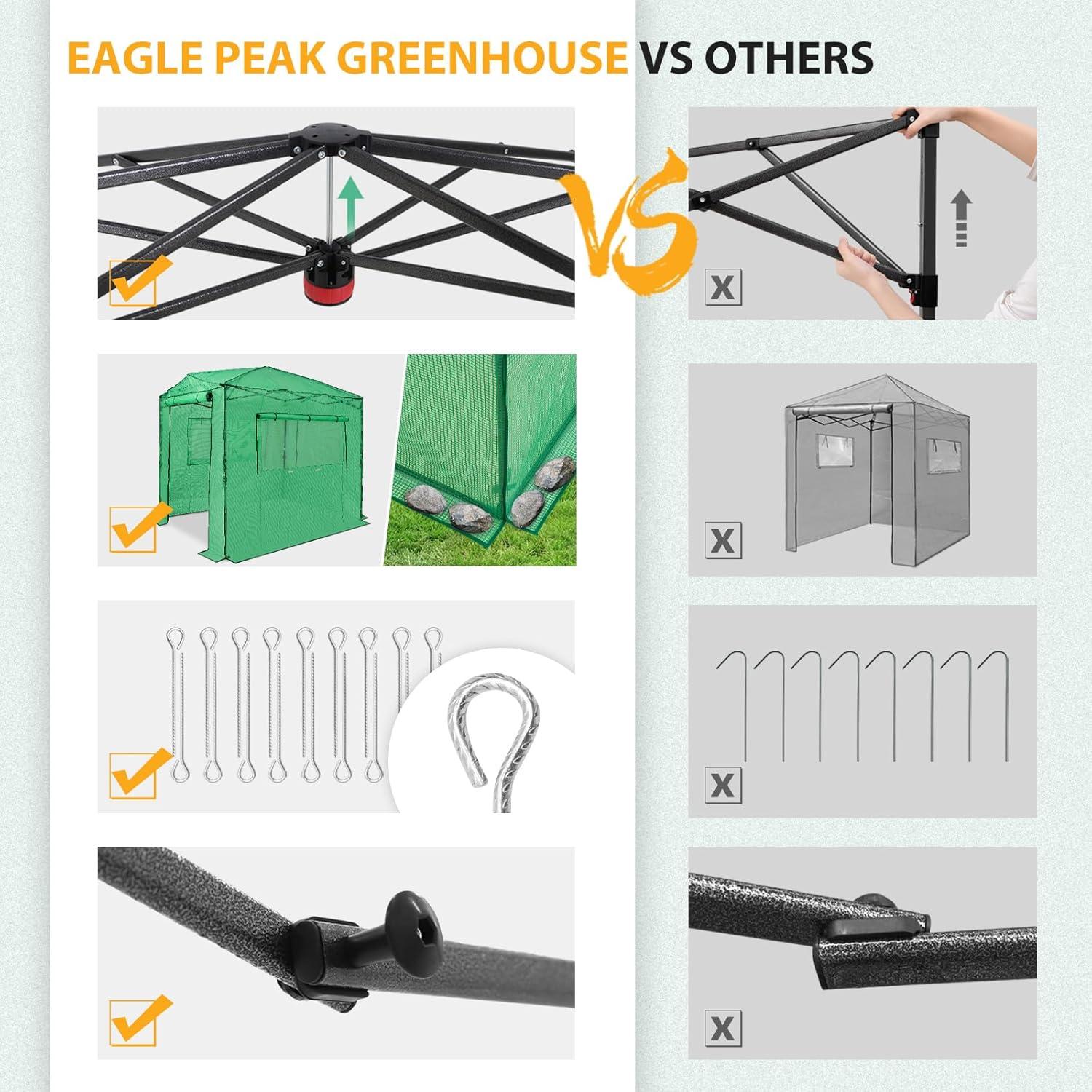 EAGLE PEAK 8x6ft Easy Setup Pop Up Portable Instant Walk-in Greenhouse, Green