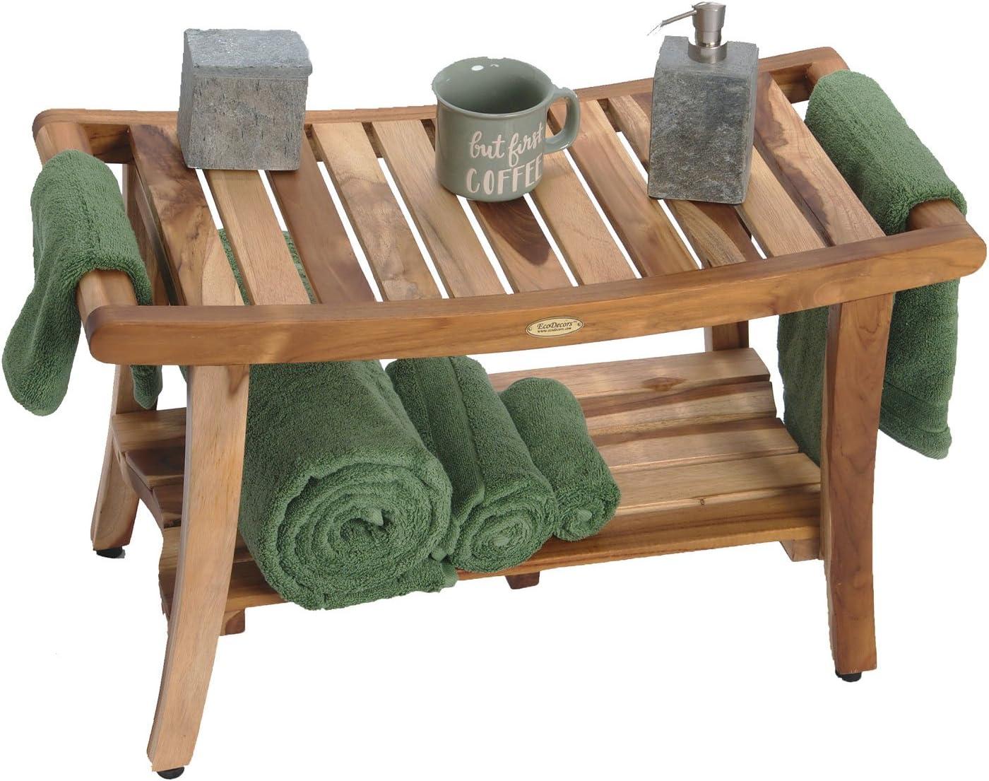 EcoDecors 30" Earthy Teak Shower Bench with Shelf