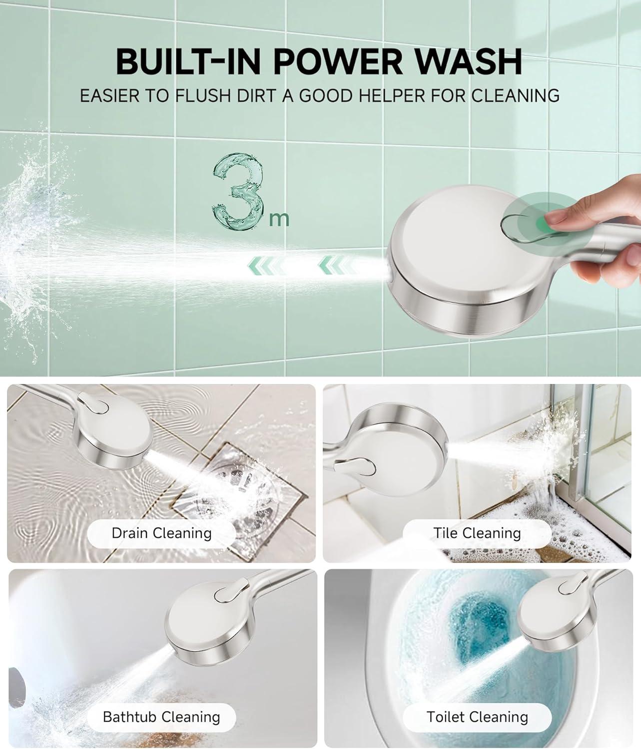 Chrome Handheld Shower Head with Adjustable Height and Filter