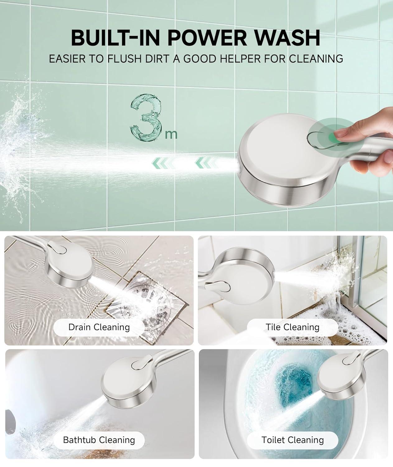 Chrome Handheld Shower Head with Adjustable Height and Filter