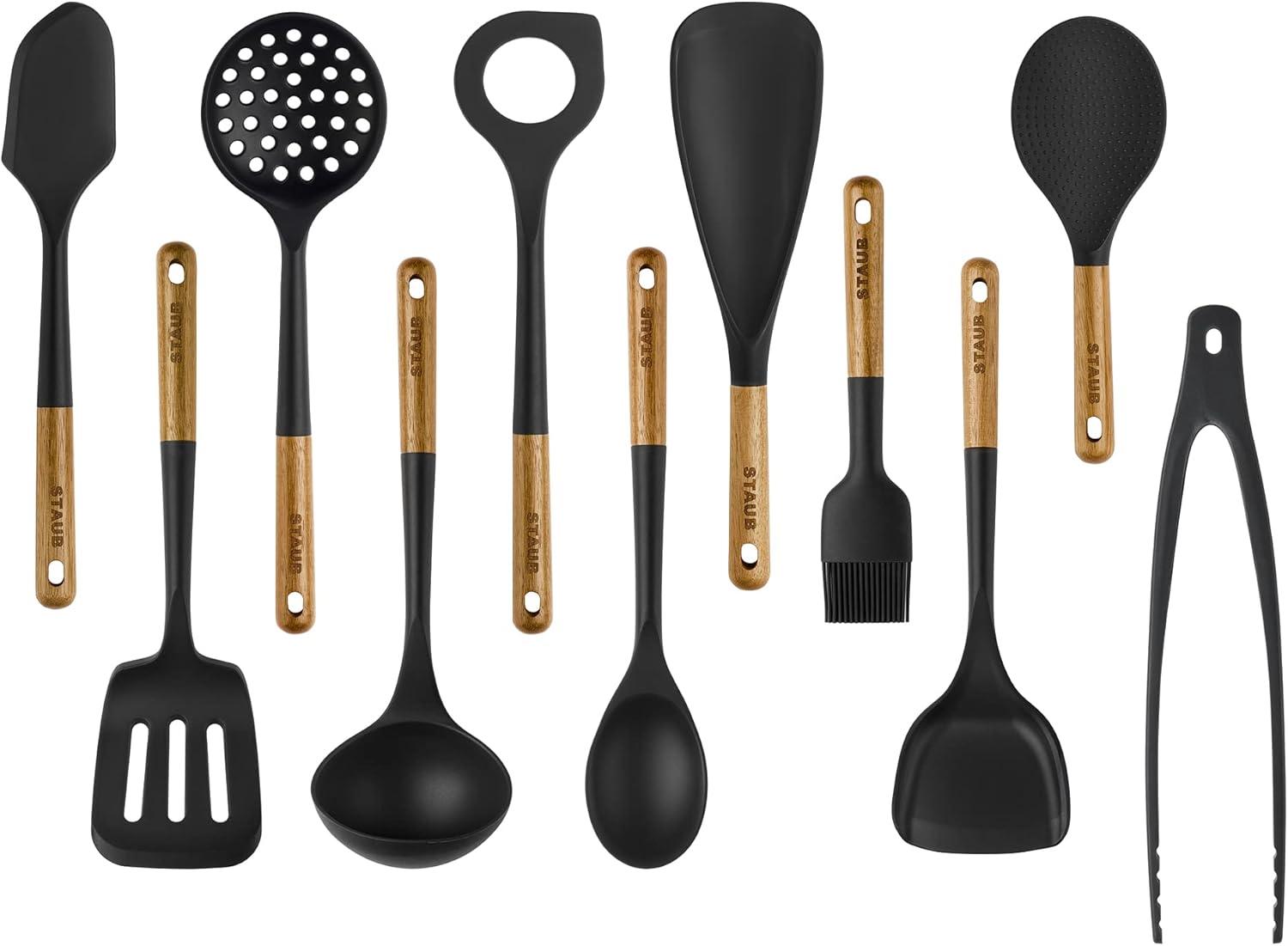 Staub Staub Silicone with Wood Handle 11-Piece Cooking Utensil Set