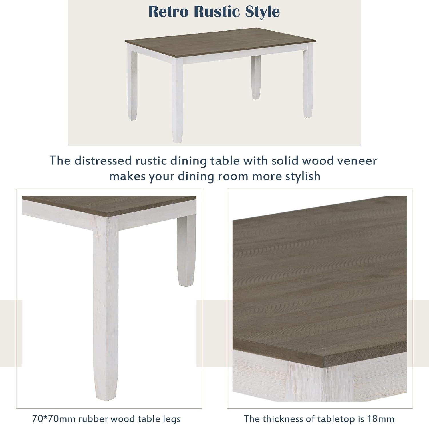 Harper & Bright Designs 6 Piece Farmhouse Dining Table Set with Bench, Wooden Dining Table with 4 Chairs & a Bench for Kitchen Room (Brown + Whitewash)