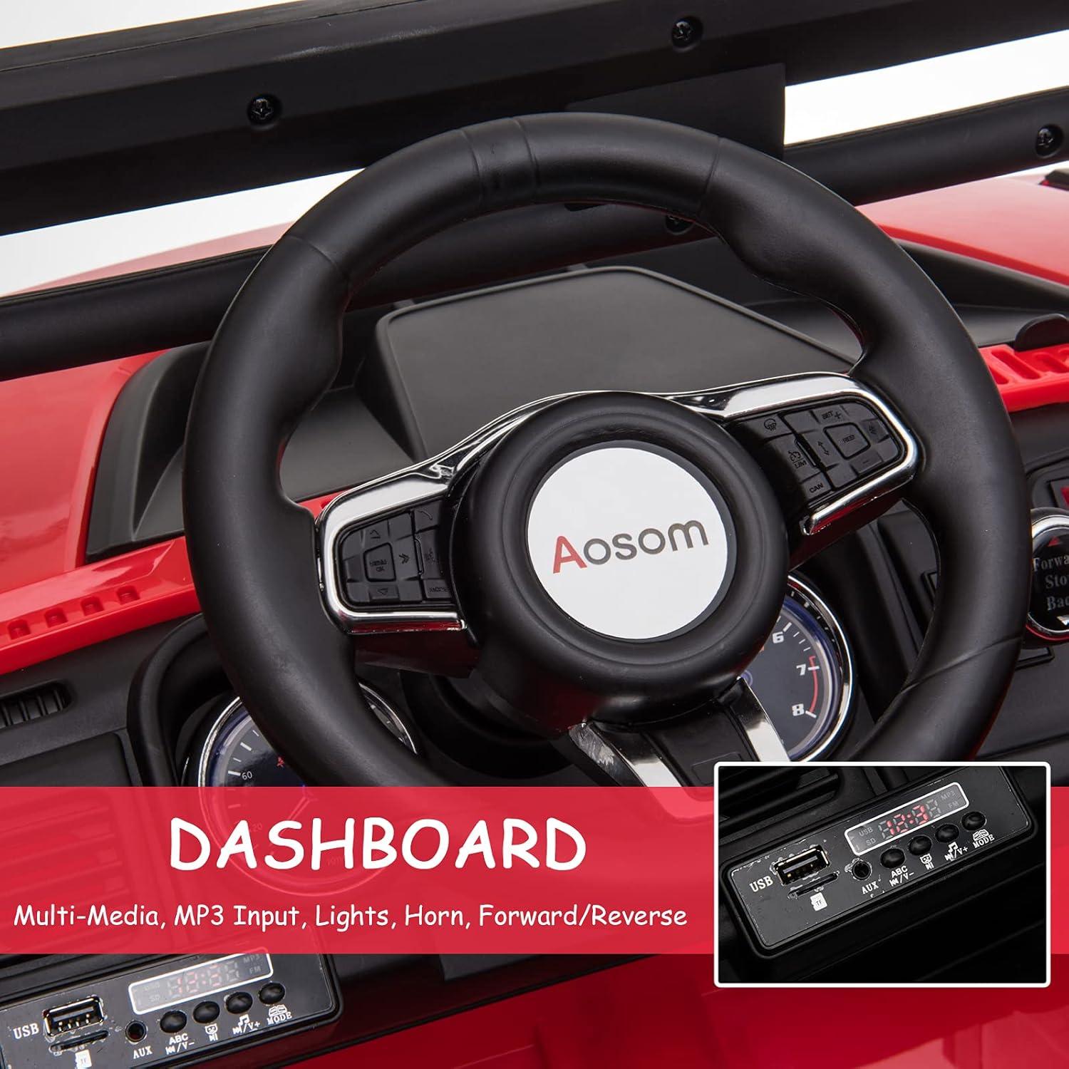 Aosom 12V Ride-on Truck with Remote Control, 2-Seater Battery-Operated Electric Car for Kids with Music, Red