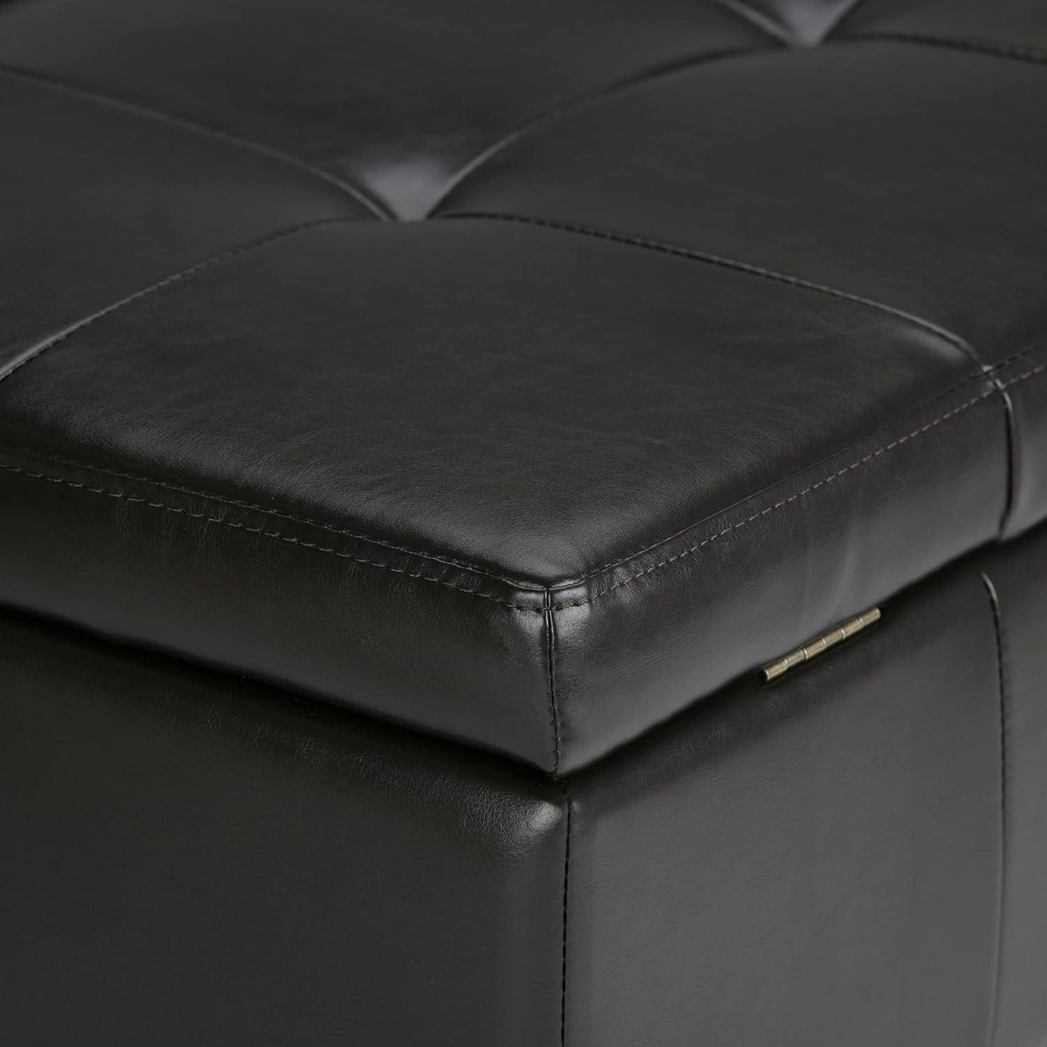Simpli Home Dover 36"W Upholstered Square Coffee Table Storage Ottoman with Split Tufted Lift Top