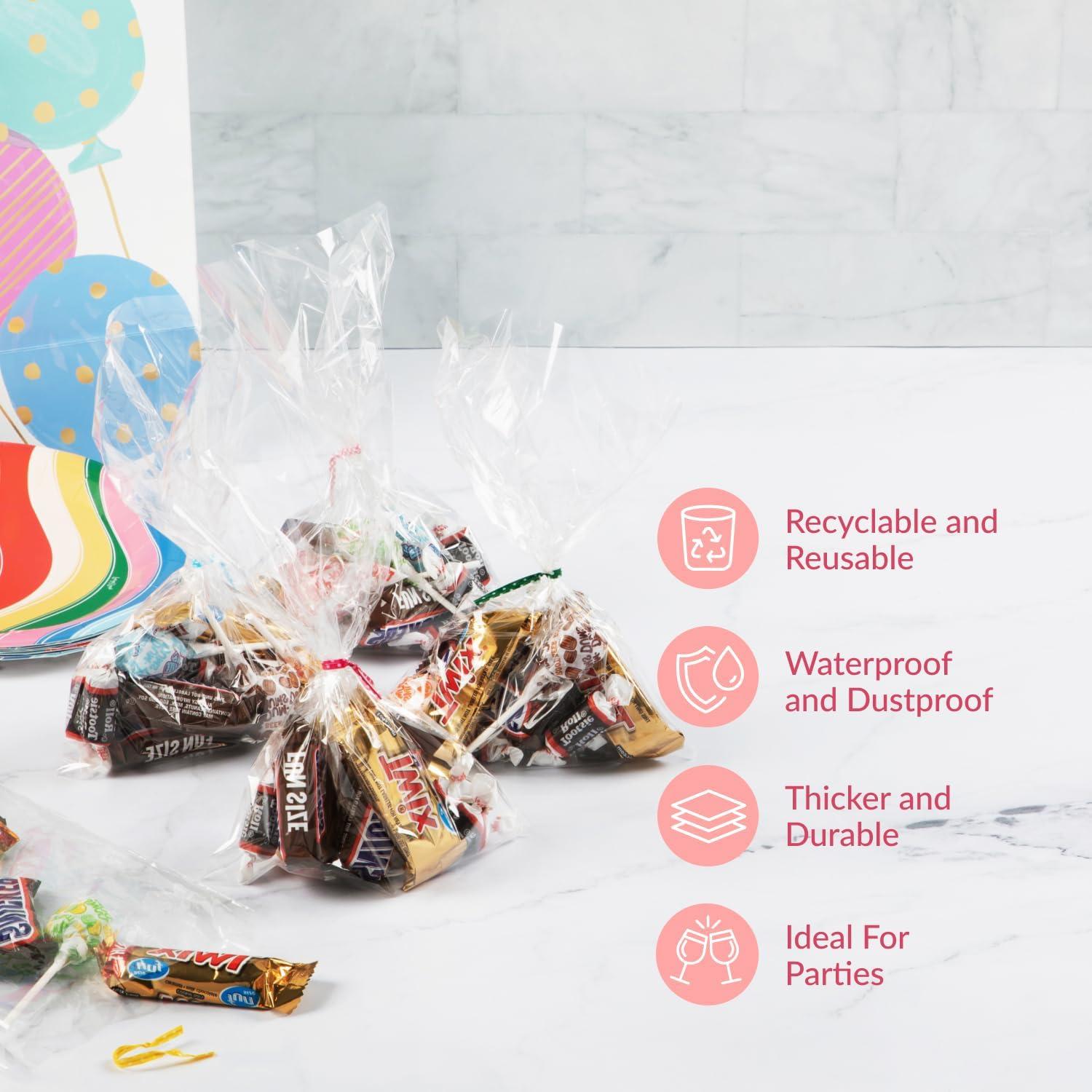 Prestee 200pk Self-Sealing Clear Plastic Cellophane Bags, 6x10 Goody Bags, Candy Bags, Cookie Bags for Gift Giving, Clear Bags Self-Sealing