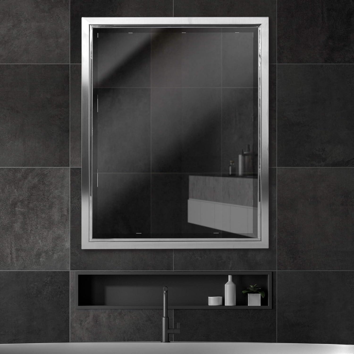 Head West Brushed Nickel and Chrome Metal Framed Vanity Mirror for Bathroom - Beveled-Edge Bedroom Mirror with Z-Bar Brackets for Vertical & Horizontal Placement - 24"x30"