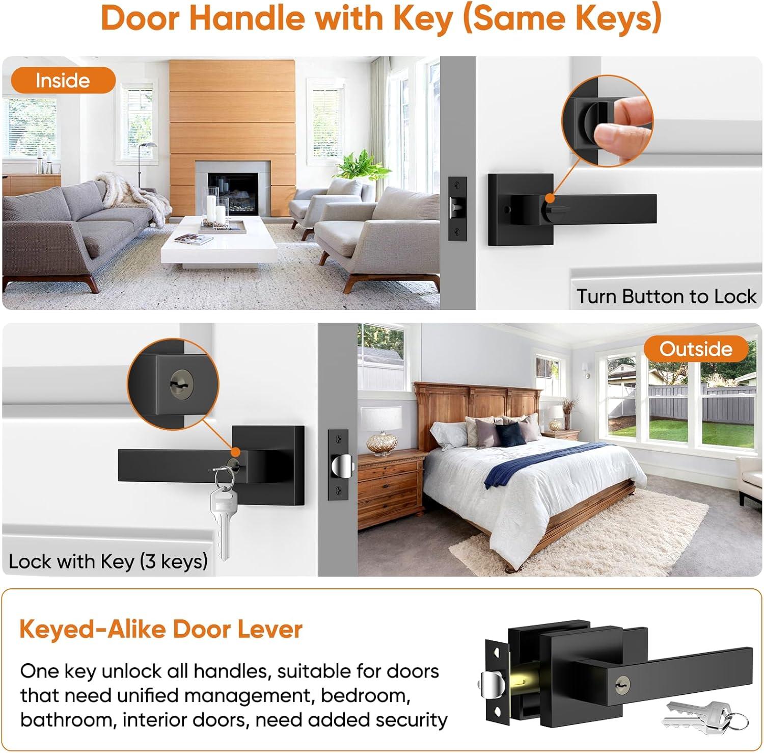 Front Door Handle and Deadbolt Set, Matte Black Exterior Door Lock Set with Deadbolt, Front Door Handles and Locks (2 Pack)