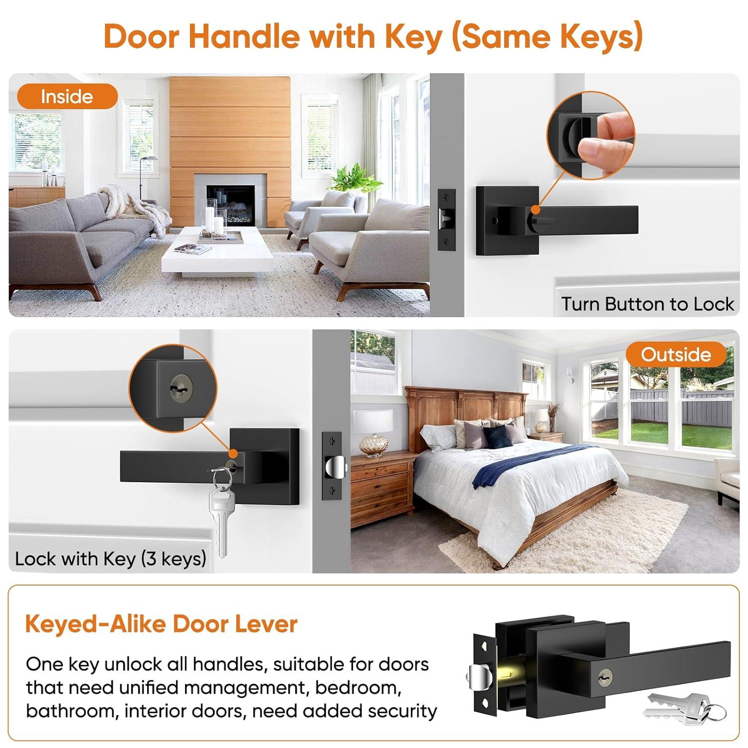 Front Door Handle and Deadbolt Set, Matte Black Exterior Door Lock Set with Deadbolt, Front Door Handles and Locks (2 Pack)