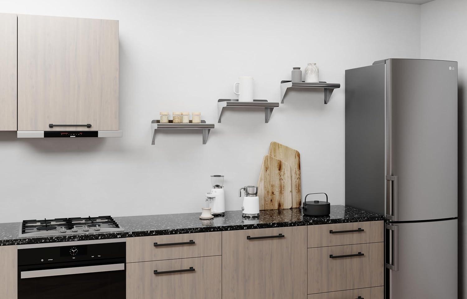 AmGood 8 in. x 16 in. Stainless Steel Wall Shelf | NSF Certified | Appliance & Equipment Metal Shelving | Kitchen, Restaurant, Garage, Laundry, Utility Room