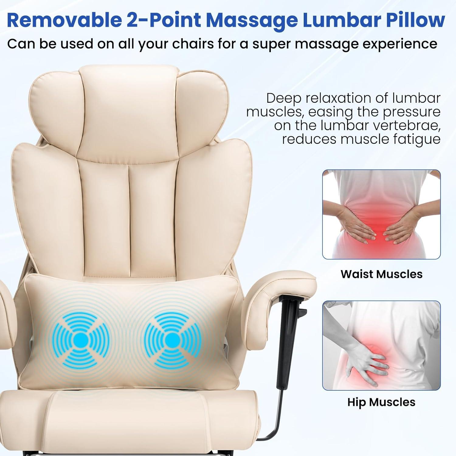 Hoffree Big and Tall Office Chair 450lbs, Executive Computer Desk Chair with Massage Ergonomic  Leather Chair with Footrest Reclining Desk Office Chair with Lumbar Support for Home Office