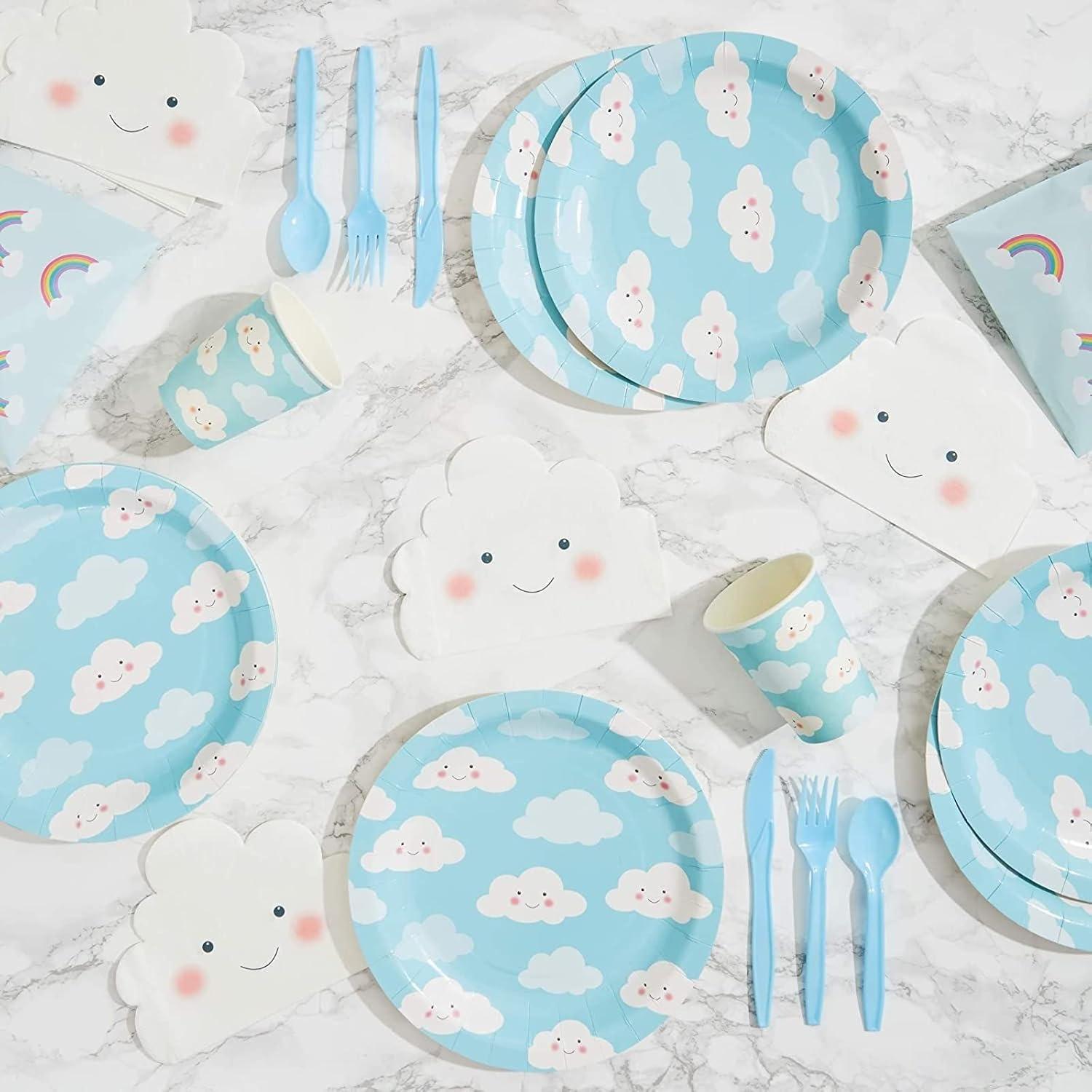 Juvale 144-Piece Serves 24 Cloud Themed Party Supplies - Disposable Plates, Napkins, Cups & Cutlery