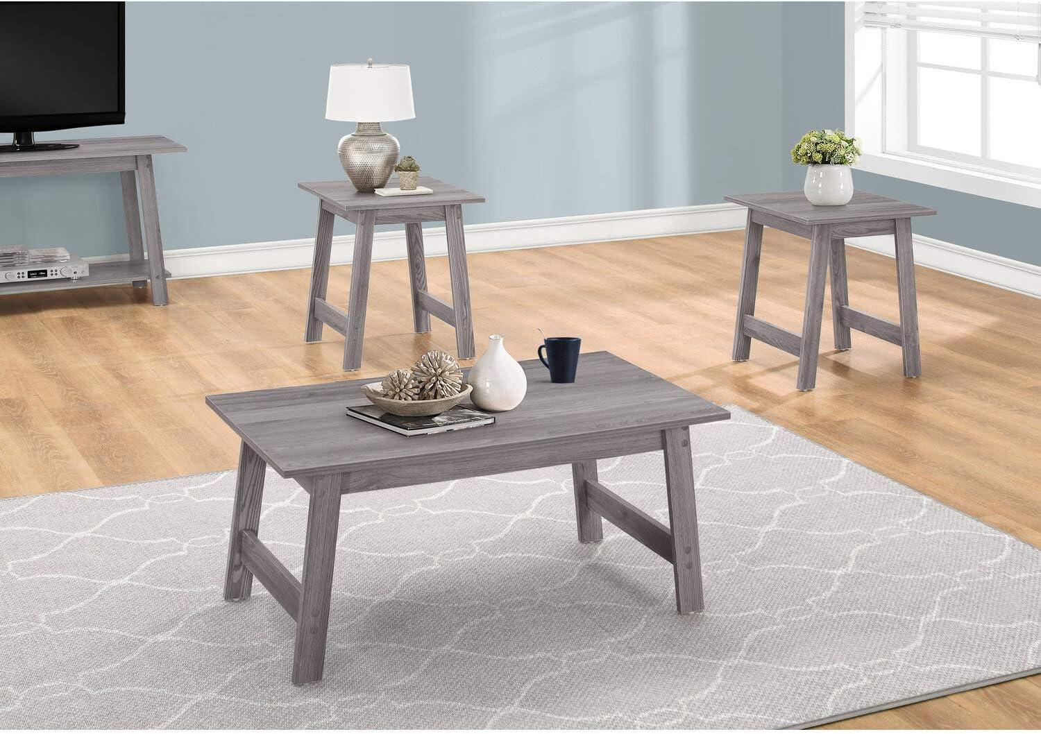 Monarch Specialties Table Set 3Pcs Set Coffee End Side Accent Living Room Laminate Grey Transitional