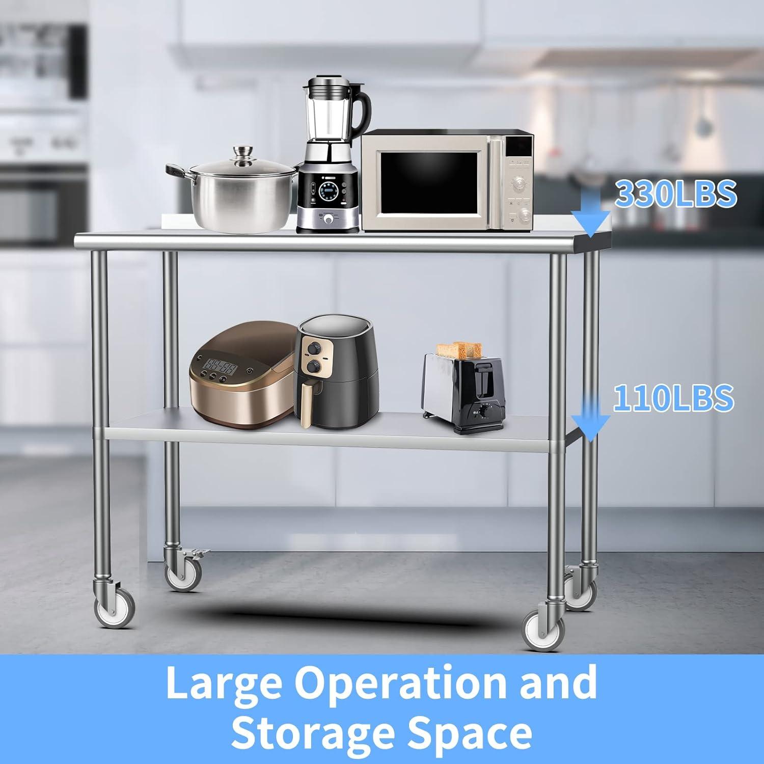 ROVSUN 36'' x 24'' Stainless Steel Table with Backsplash, Pre Work Table Metal Table for Kitchen Restaurant Home
