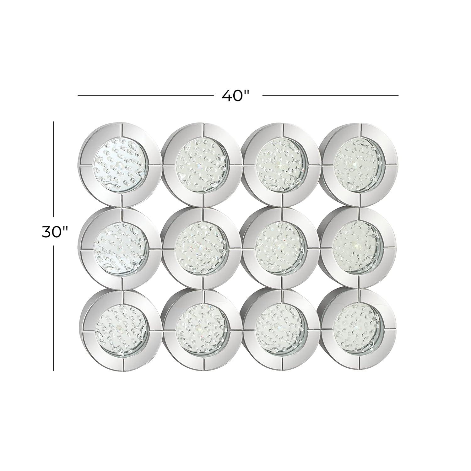 DecMode 39" x 29" Silver Wall Mirror with Floating Crystals