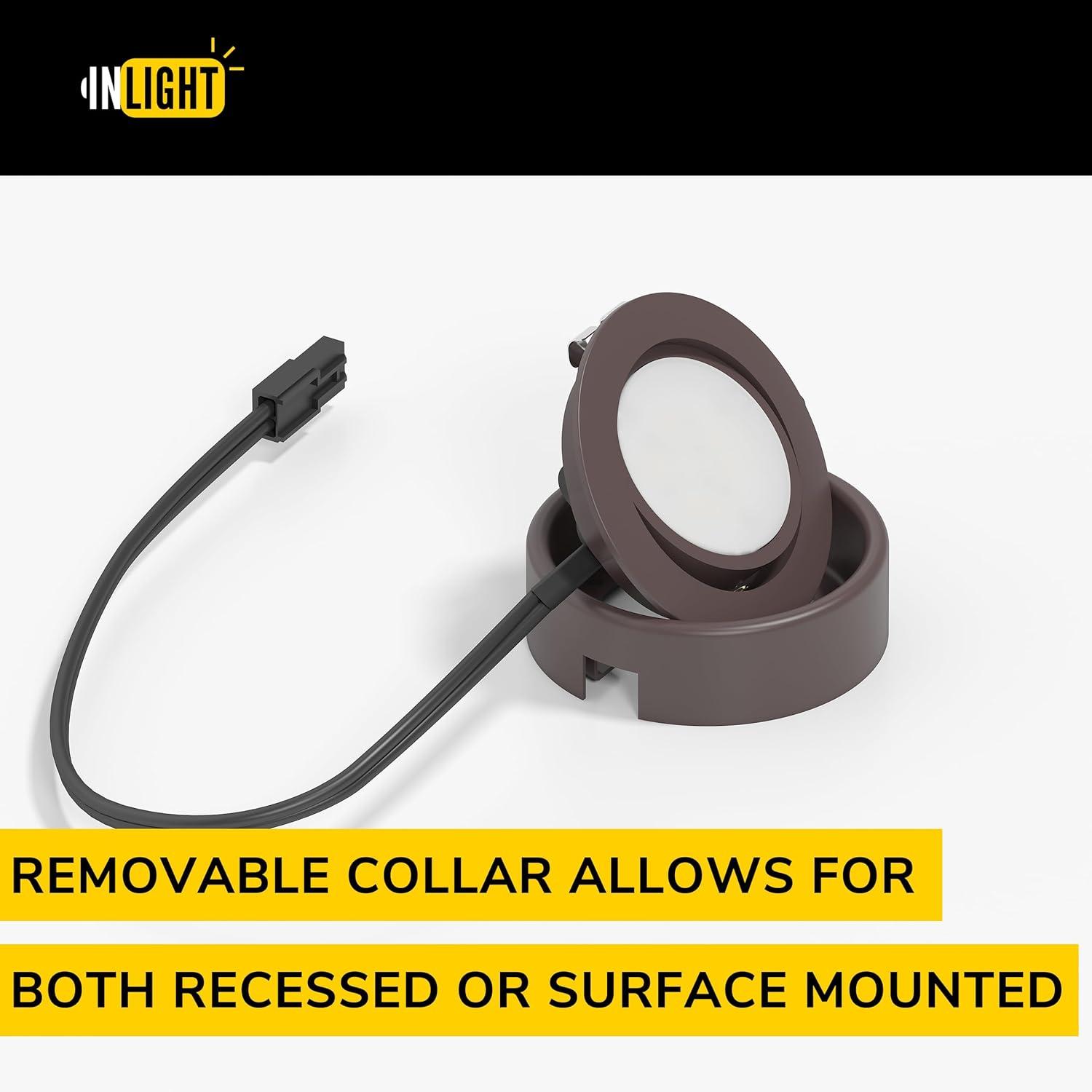 Inlight IN-0107-3-BZ-40 Inlight 2.75" Wide LED Puck Lights Kit, 4000K, Swivel and Wired , Dimmable, 3 Packs