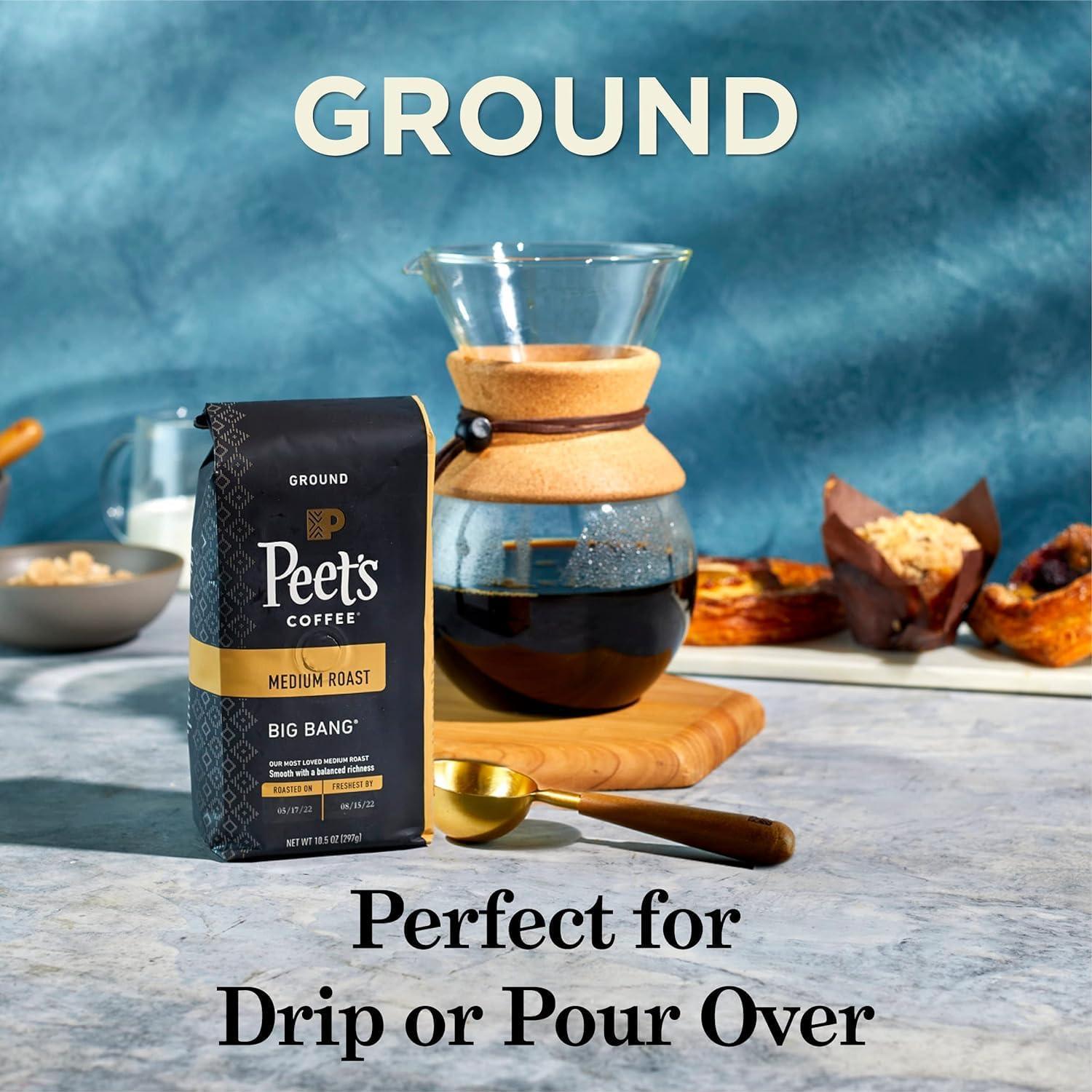 Peet's Coffee Organic French Roast Premium Dark Roast Ground Coffee, Arabica, 18 oz