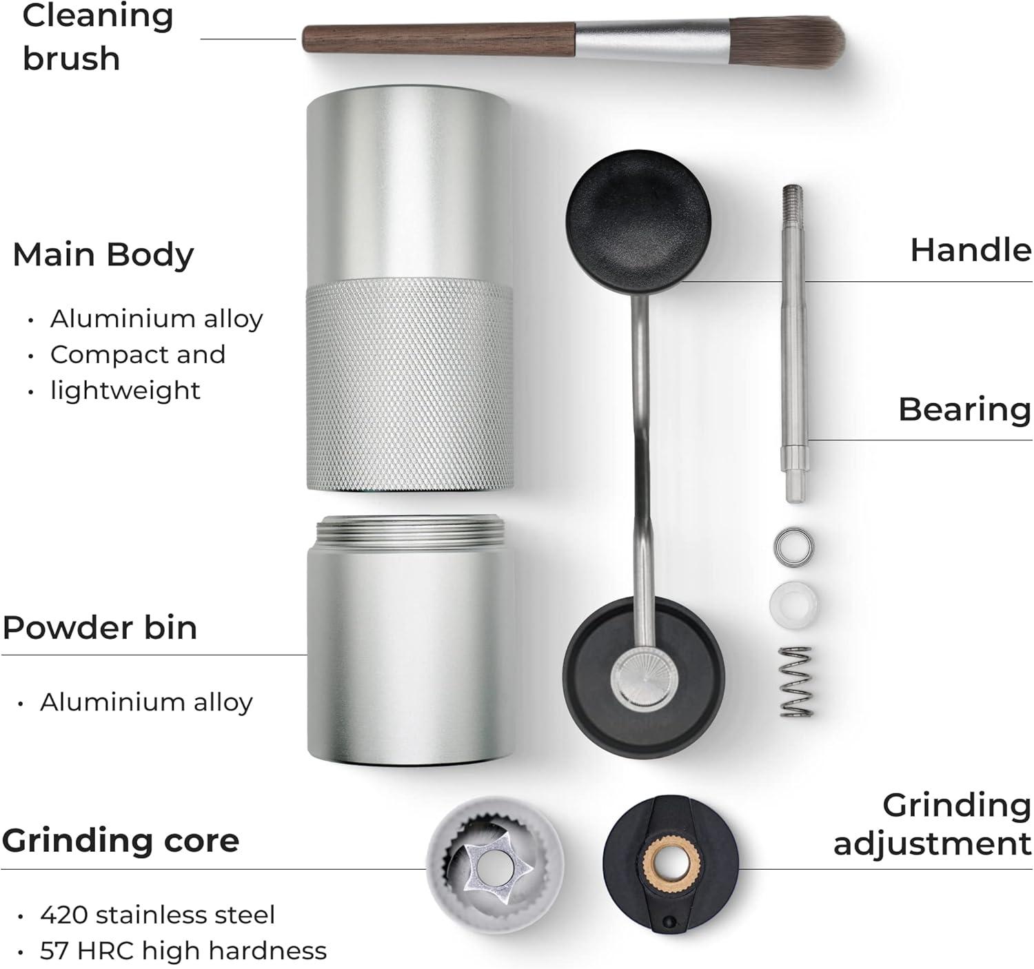 Manual Coffee Grinder by Alpaca Ventures - Stainless Steel Conical Burr Coffee Grinder Manual with Adjustable Setting Double Bearing Hand Espresso Grinder Perfect for Home, Office and Camping