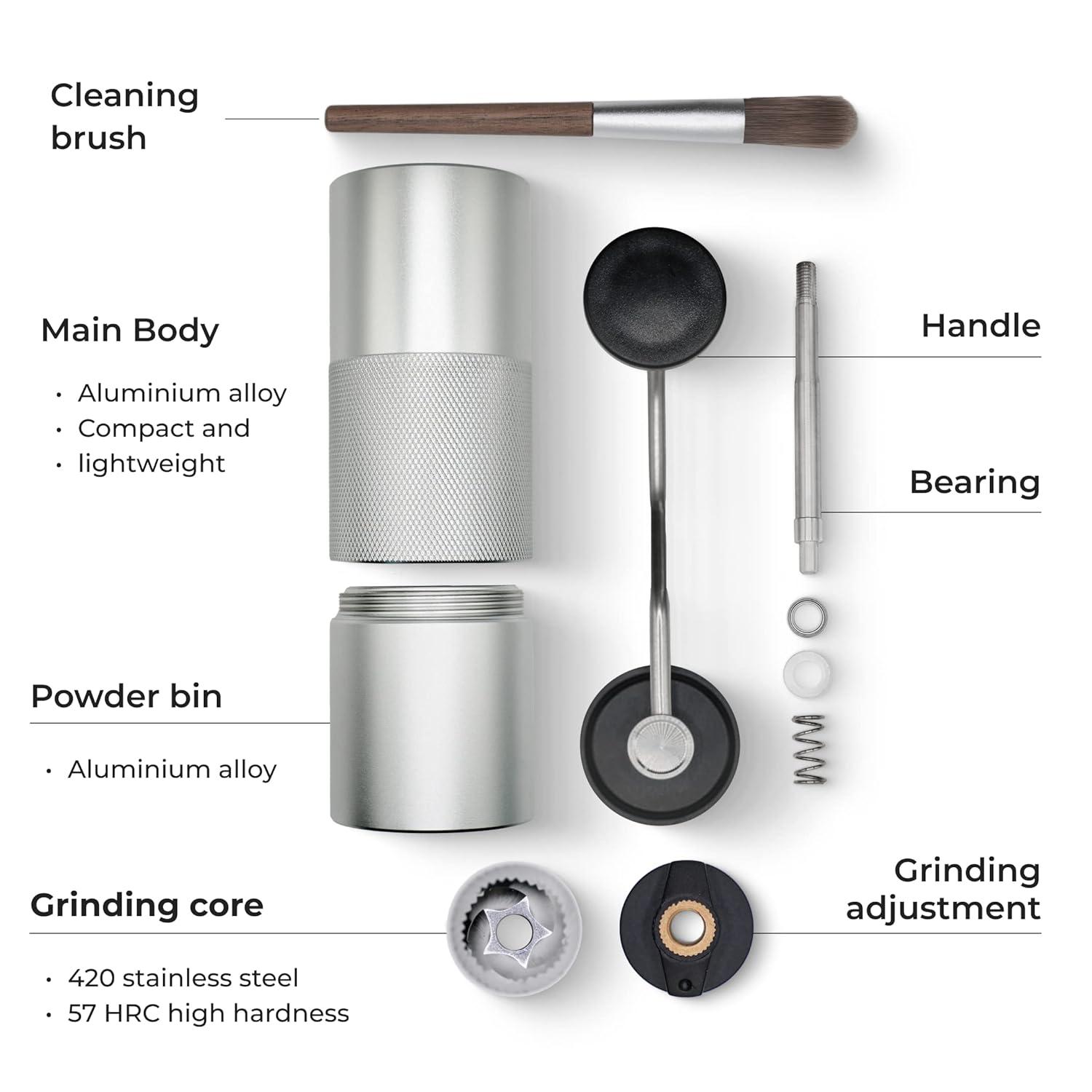 Manual Coffee Grinder by Alpaca Ventures - Stainless Steel Conical Burr Coffee Grinder Manual with Adjustable Setting Double Bearing Hand Espresso Grinder Perfect for Home, Office and Camping