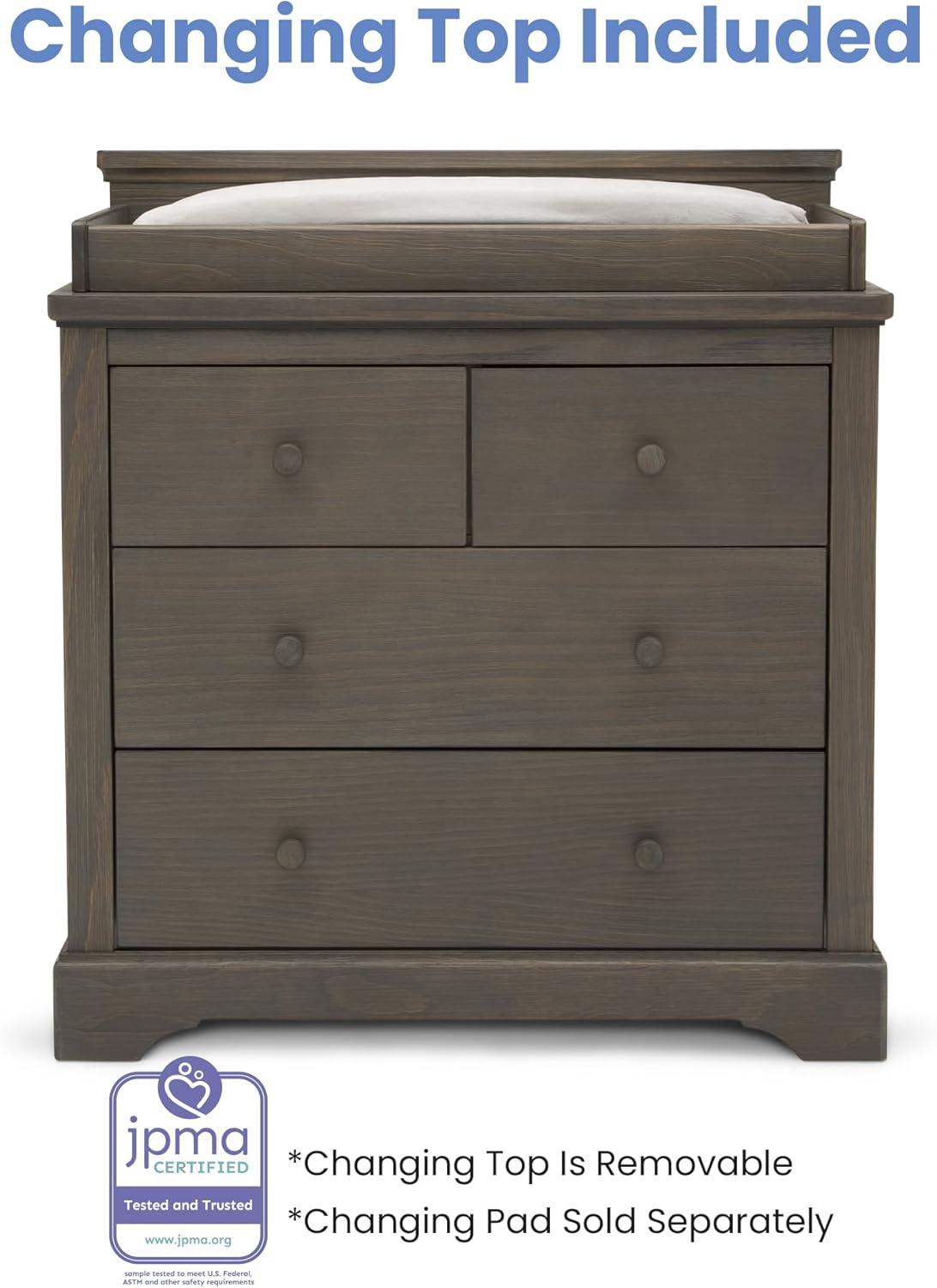 Simmons Kids' Paloma 4 Drawer Dresser with Changing Top and Interlocking Drawers - Rustic Gray