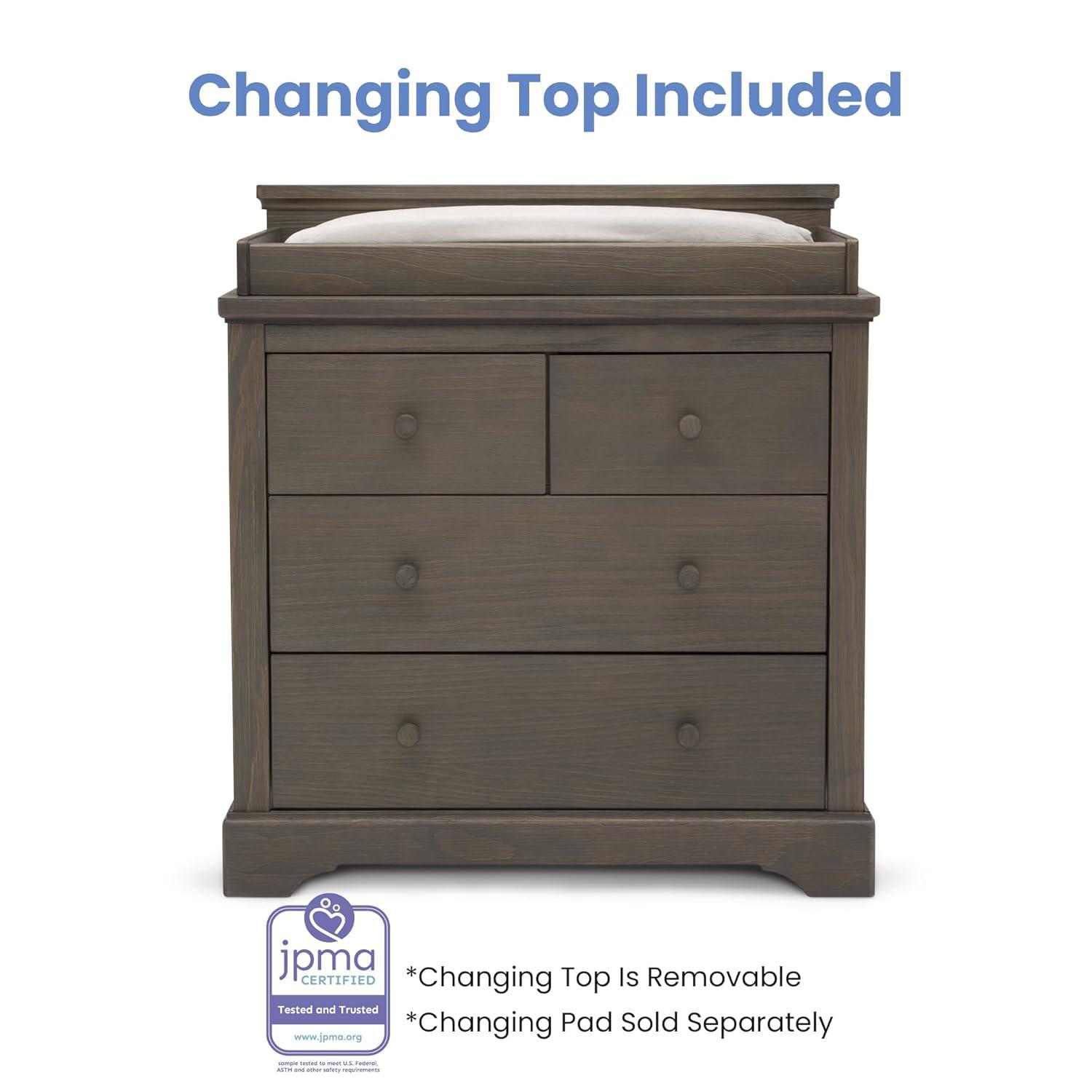 Simmons Kids' Paloma 4 Drawer Dresser with Changing Top and Interlocking Drawers - Rustic Gray