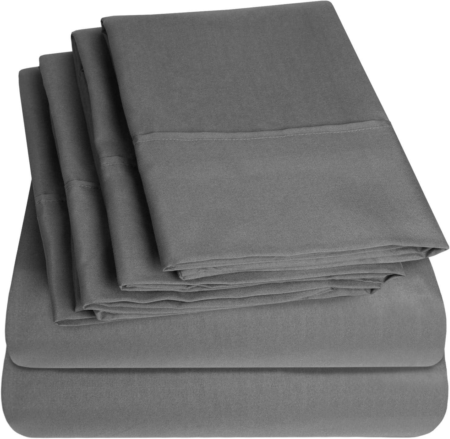 Gray Deep Pocket Microfiber Queen Sheet Set with Extra Pillowcases