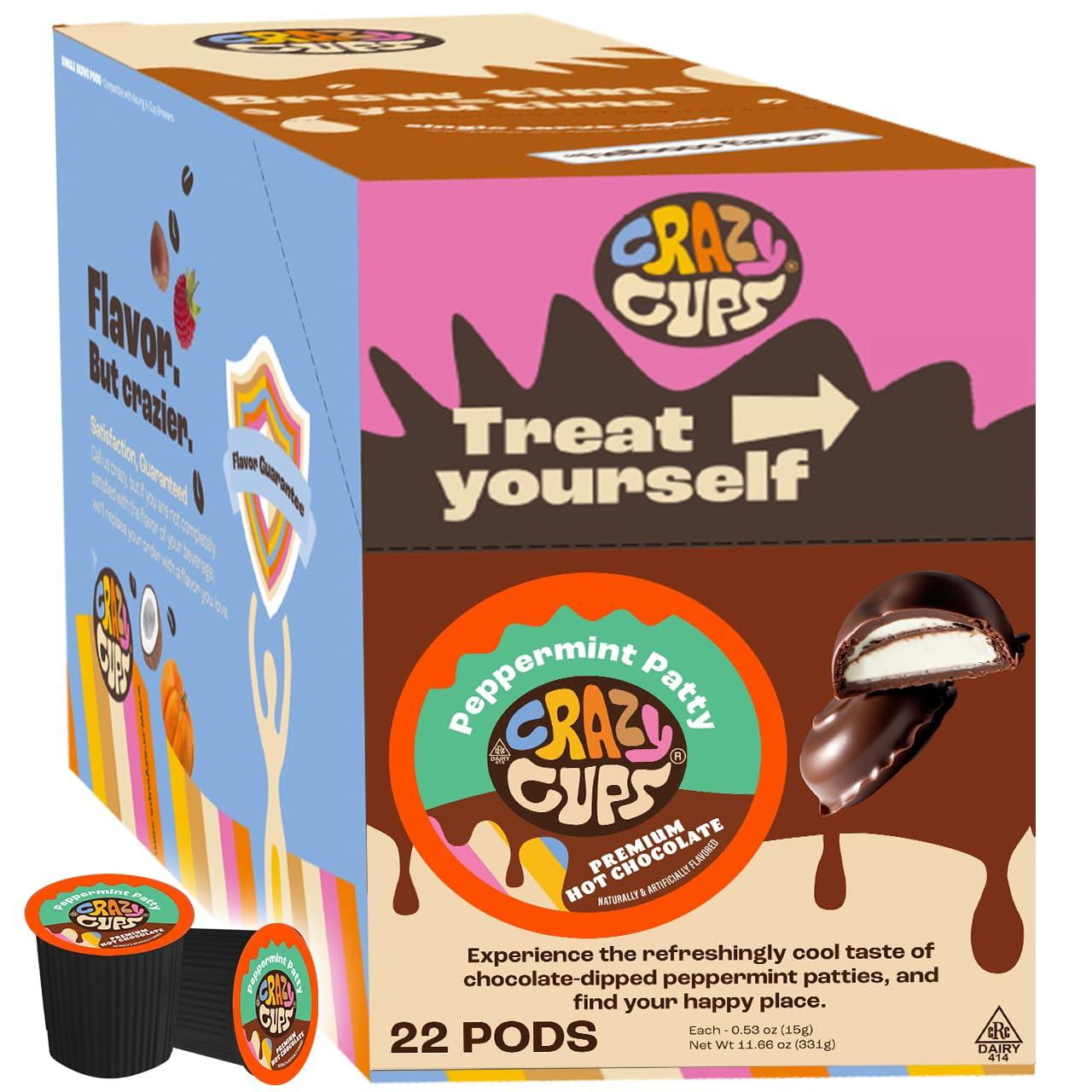 Crazy Cups Peppermint Patty Hot Chocolate Pods, 22 Count for Keurig K Cups Brewers