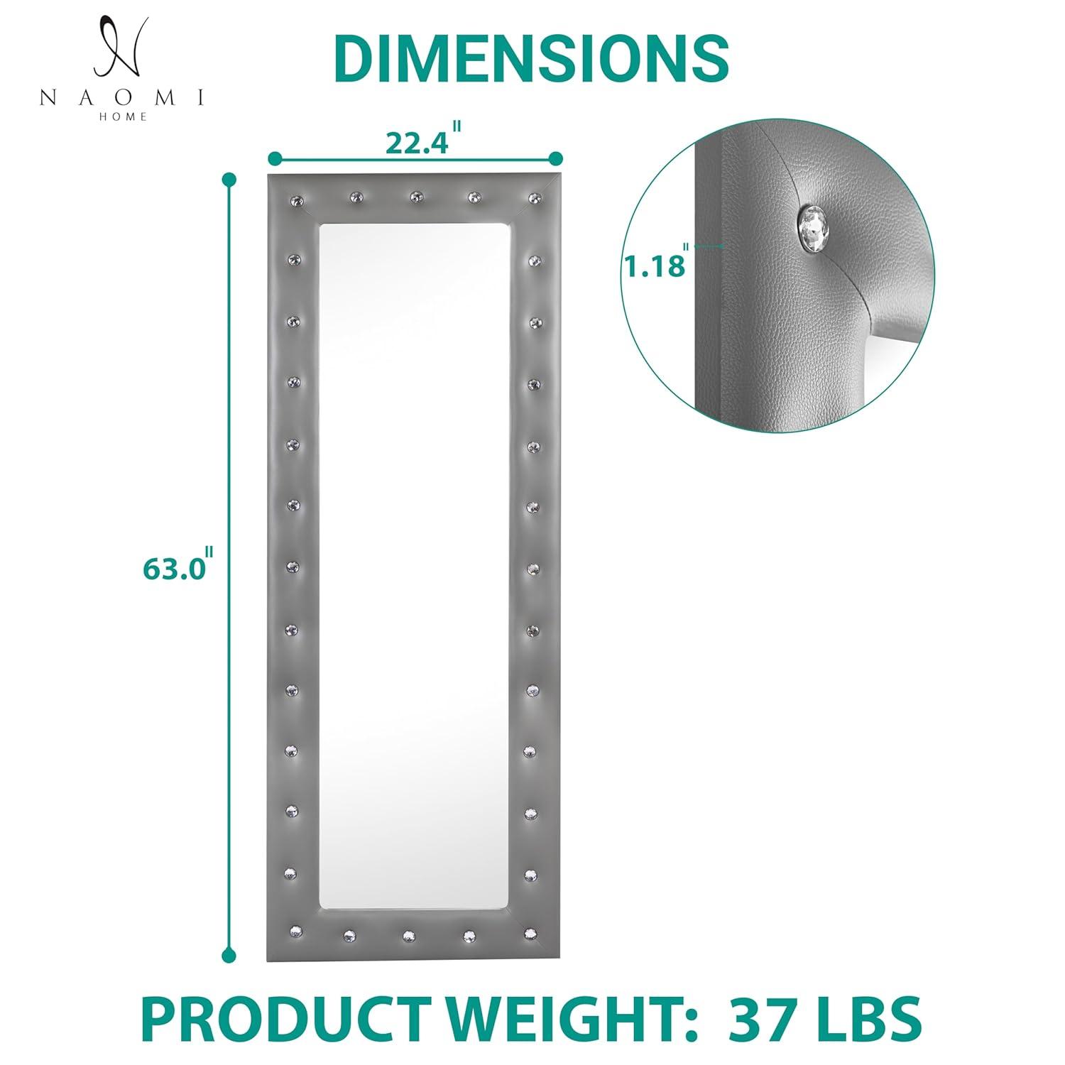 Naomi Home Crystal Tufted Floor Mirror Full Length, 63" LX22 W Wall Mirror, Standing Mirror,Wall Mirror with Faux Wood Frame, Full Length Mirrors for Bedroom - Gray