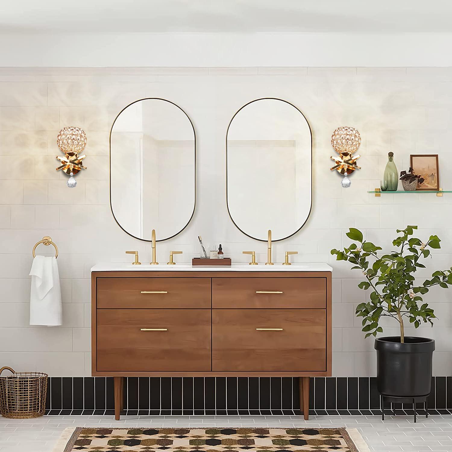 Gold Wall Sconces Set of Two, Modern Crystal Wall Light with E26 Socket Hardwired Sconces Wall Lighting Bedside Wall Lamp Crystal Decor Wall Mount Light Fixture for Living room, Bedroom, Hallway