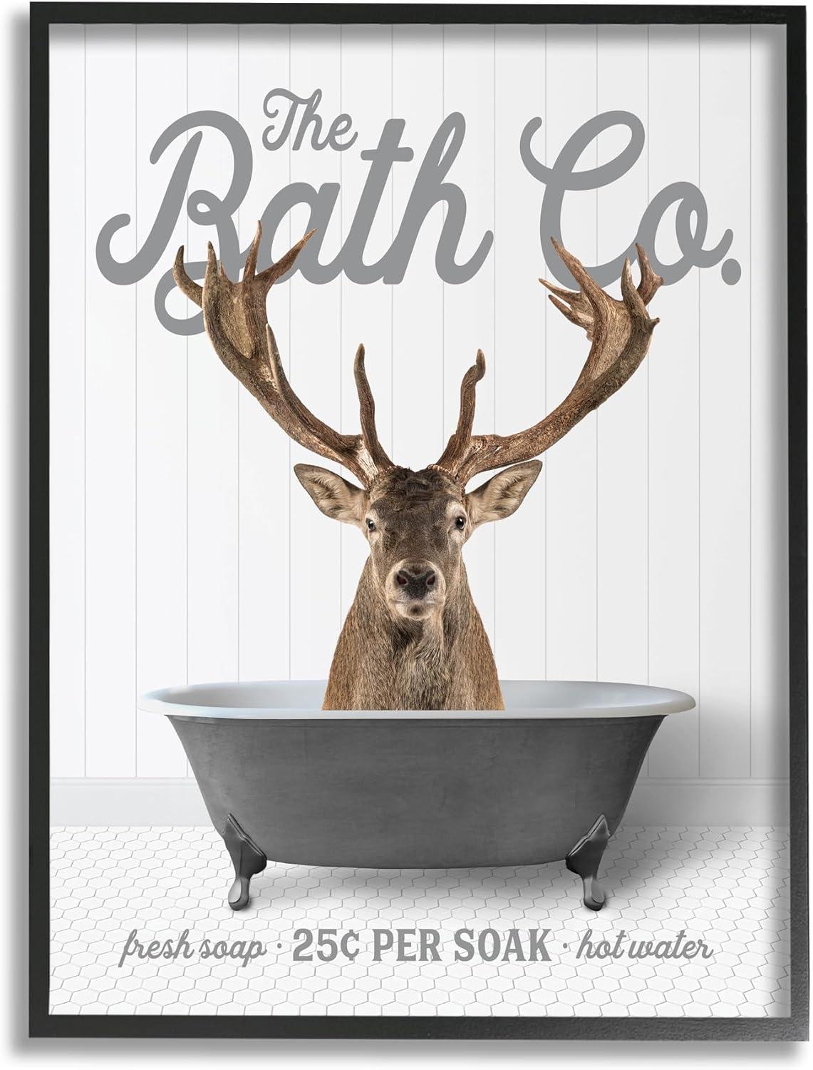 Elk in Bathtub Black Framed Giclee Art Print, 11 x 14