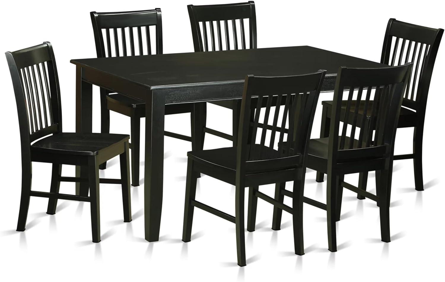 Black Rubberwood 7-Piece Dining Set with Slatted Back Chairs