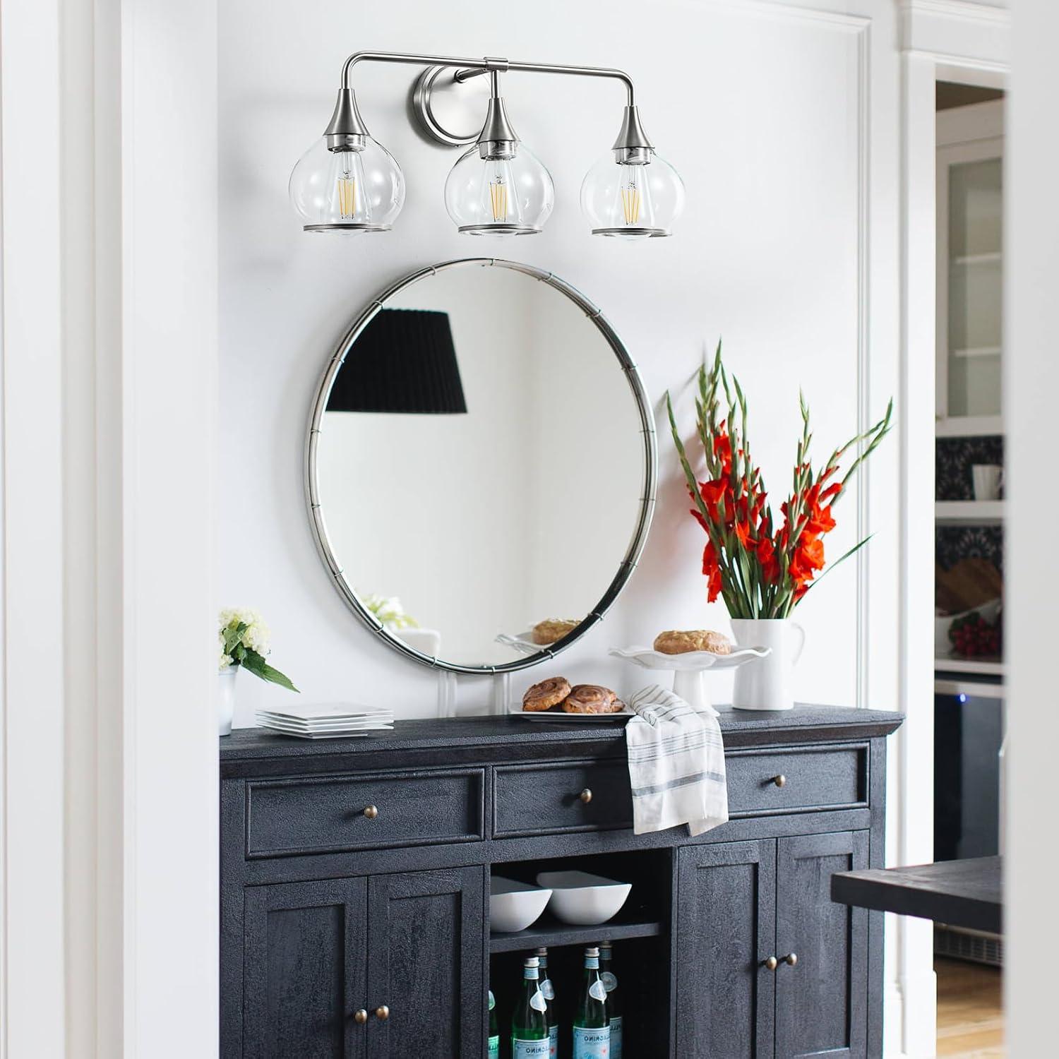 Black and Gold Bathroom Vanity Light 3-Lights Bathroom Light Fixtures Over Mirror with Clear Glass Shade 22.4 inch Wall Sconce Lighting Bath(Exclude E26 Bulb)