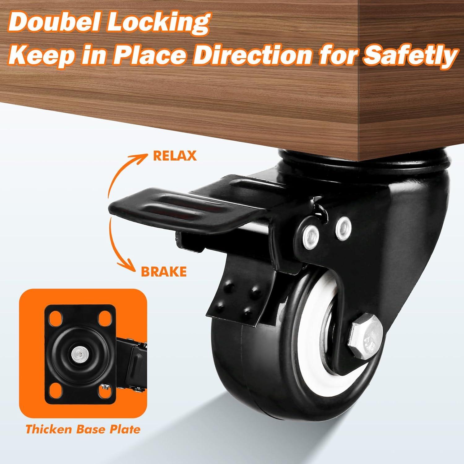 2" Black Polyurethane Heavy Duty Swivel Casters with Double Lock